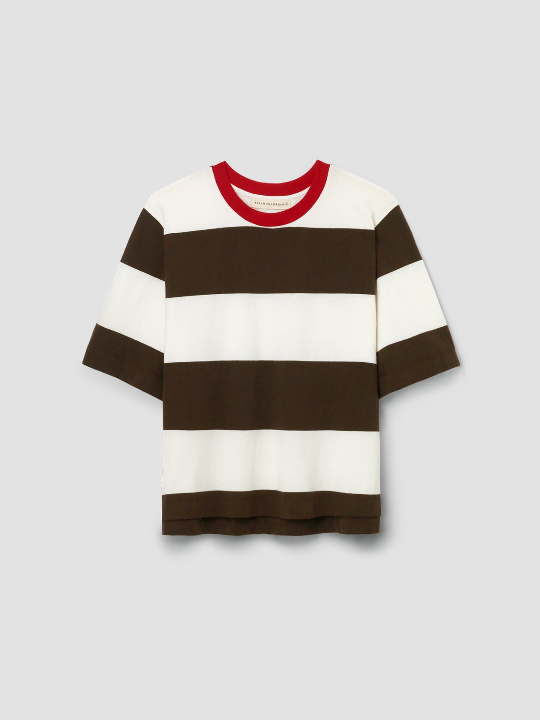 T-Shirt Bay-Sue cacao and white wide stripe Beaumont Organic