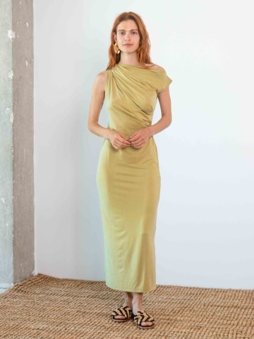 Kleid Drape Midi Dress olive Cossac