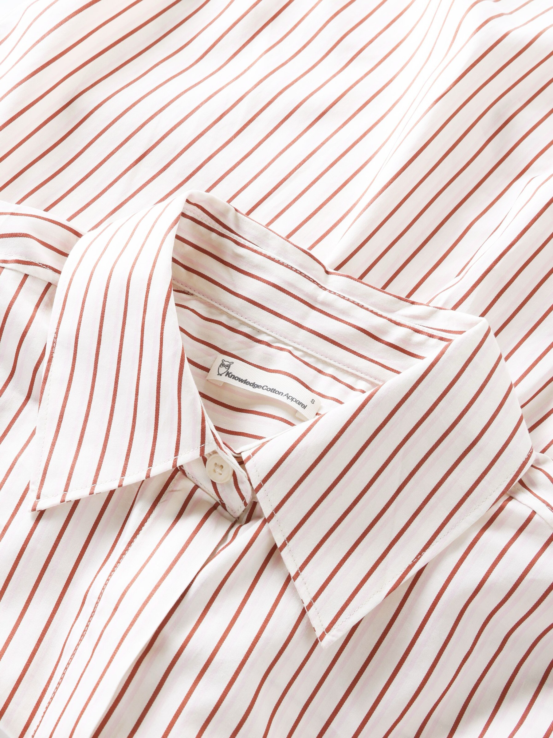 Bluse Loose Poplin Stripe Short Sleeved Shirt red stripe Knowledge Cotton Apparel