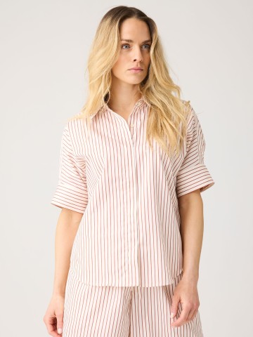 Bluse Loose Poplin Stripe Short Sleeved Shirt red stripe Knowledge Cotton Apparel
