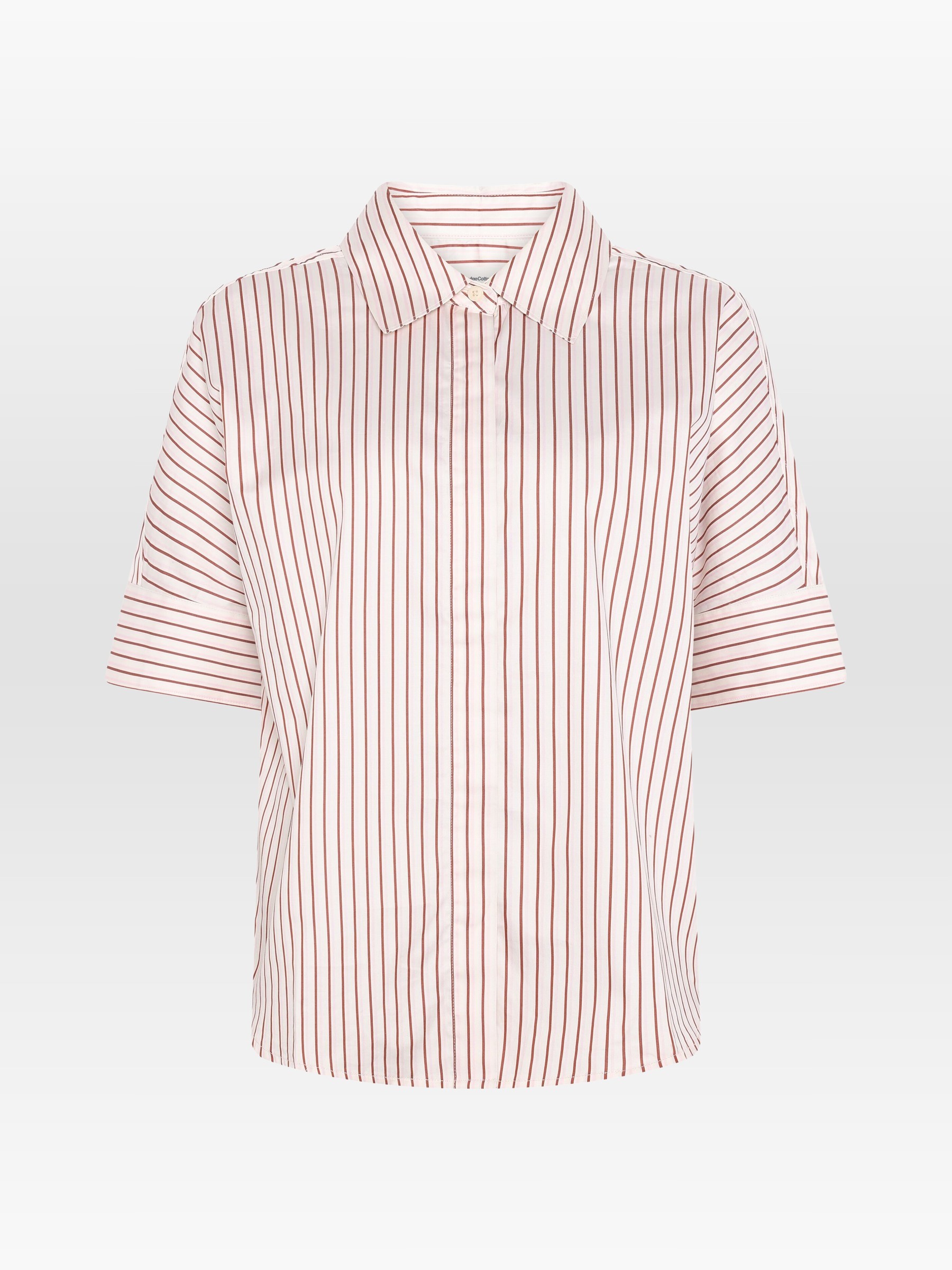 Bluse Loose Poplin Stripe Short Sleeved Shirt red stripe Knowledge Cotton Apparel