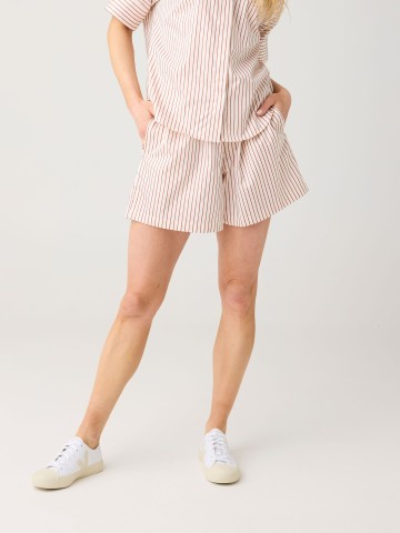 Kurze Hose Loose Stripe Poplin Elastic Waist Shorts red stripe Knowledge Cotton Apparel