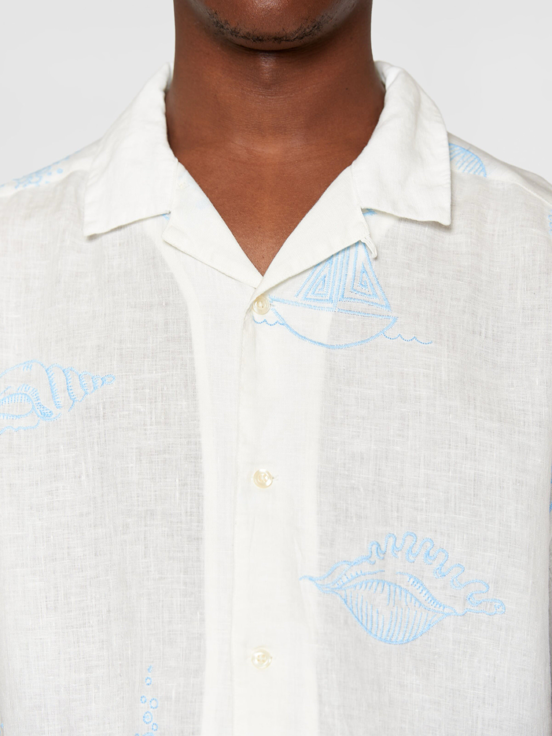 Hemd Box Fit Short Sleeve Shirt Embroidery egret Knowledge Cotton Apparel