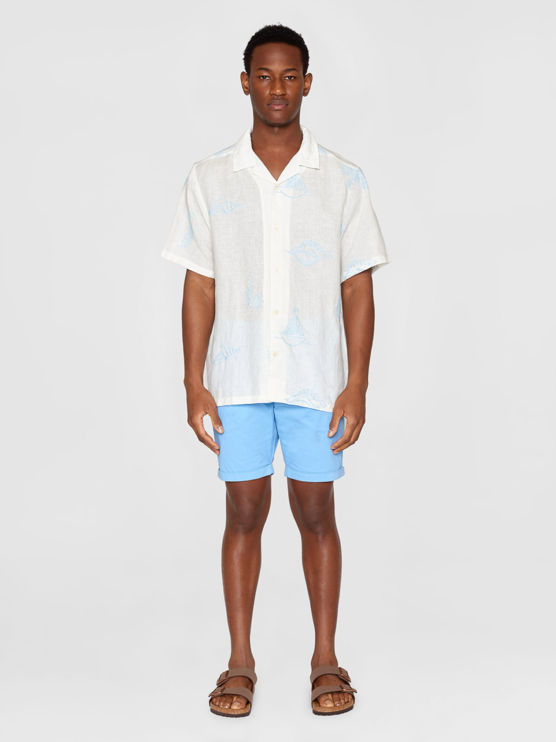 Hemd Box Fit Short Sleeve Shirt Embroidery egret Knowledge Cotton Apparel