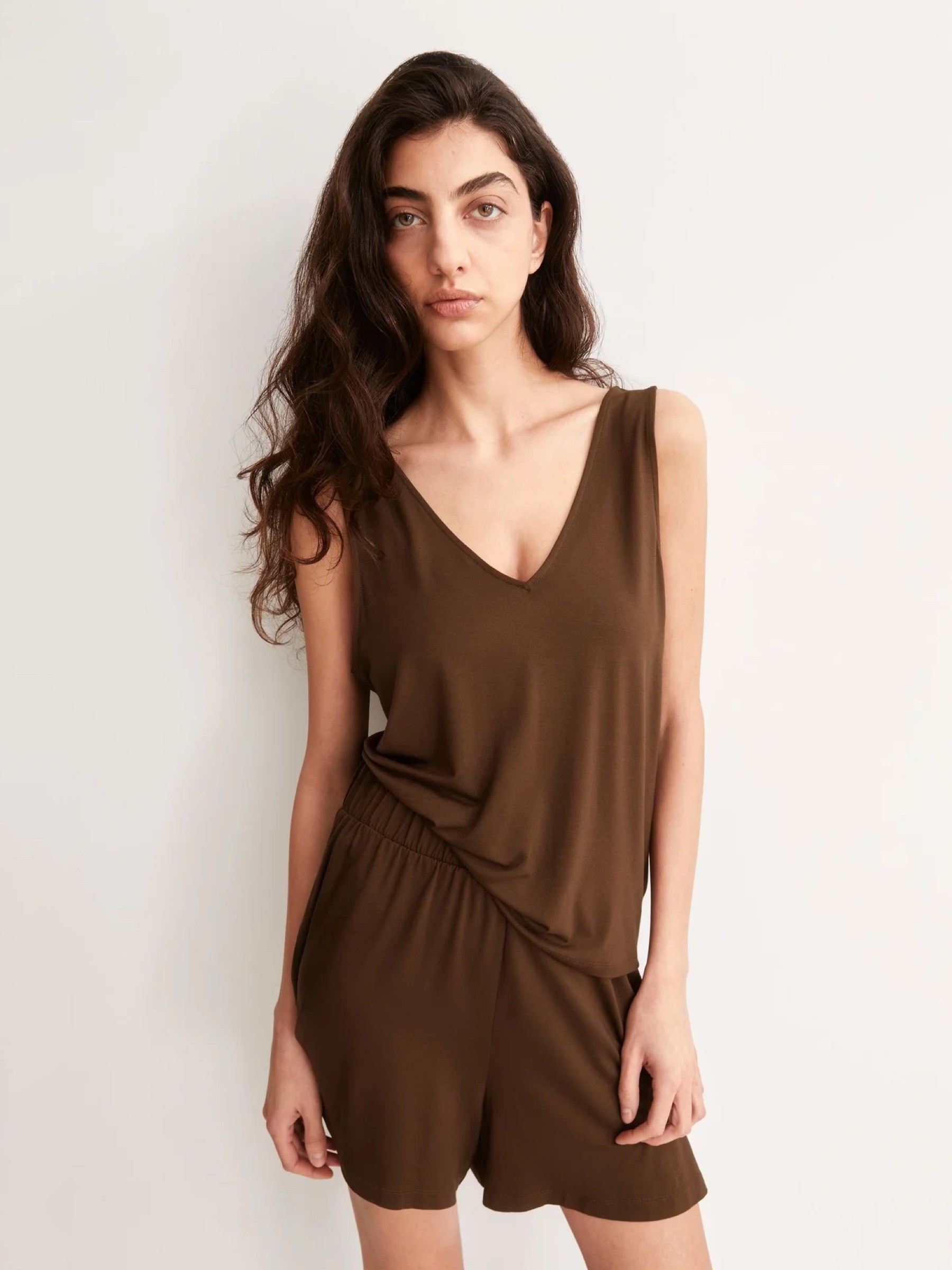V-Neck Jersey Top dried palm Armedangels