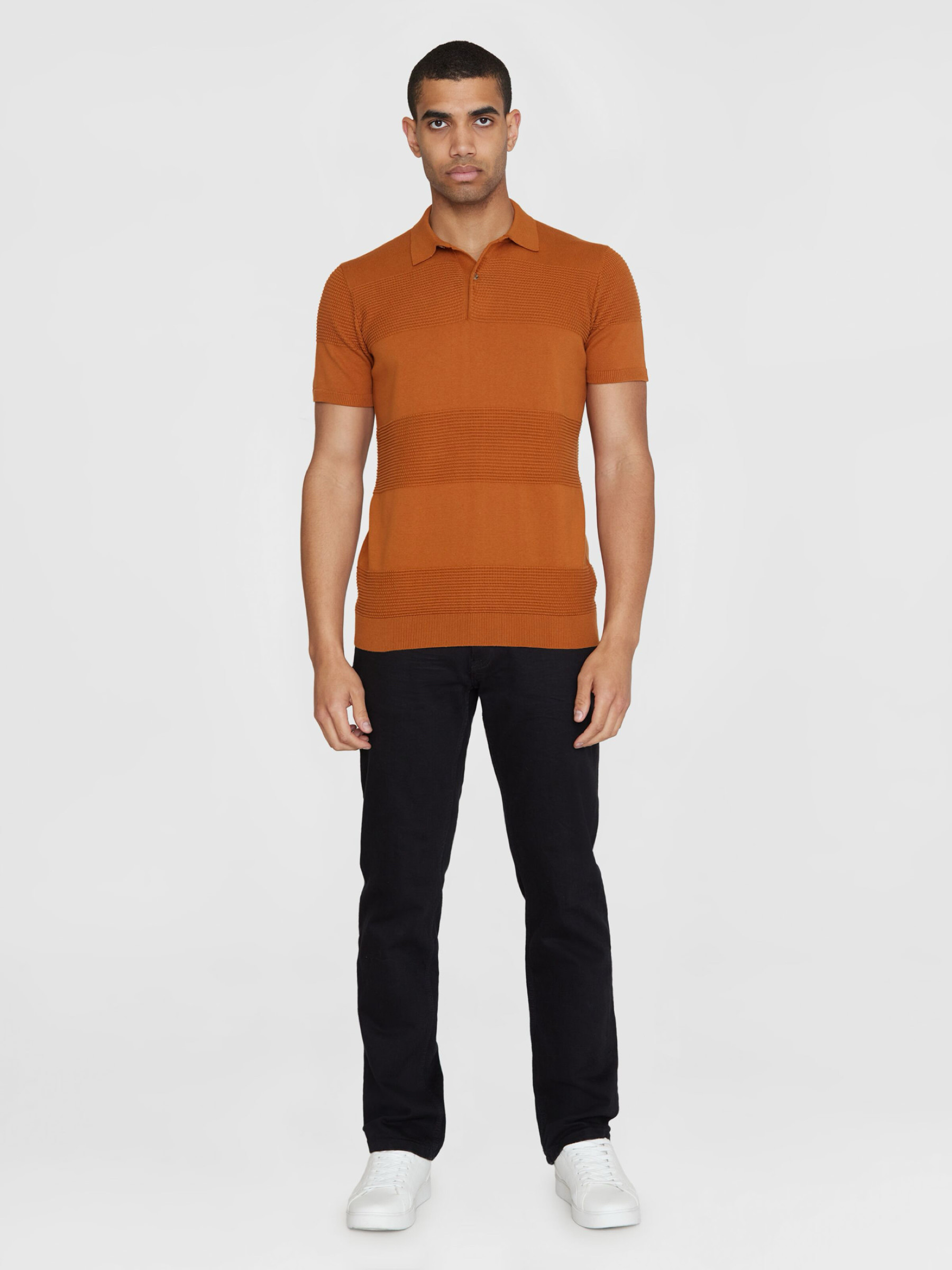 T-Shirt Regular Pattern Knitted Short Sleeved Polo leather brown Knowledge Cotton Apparel
