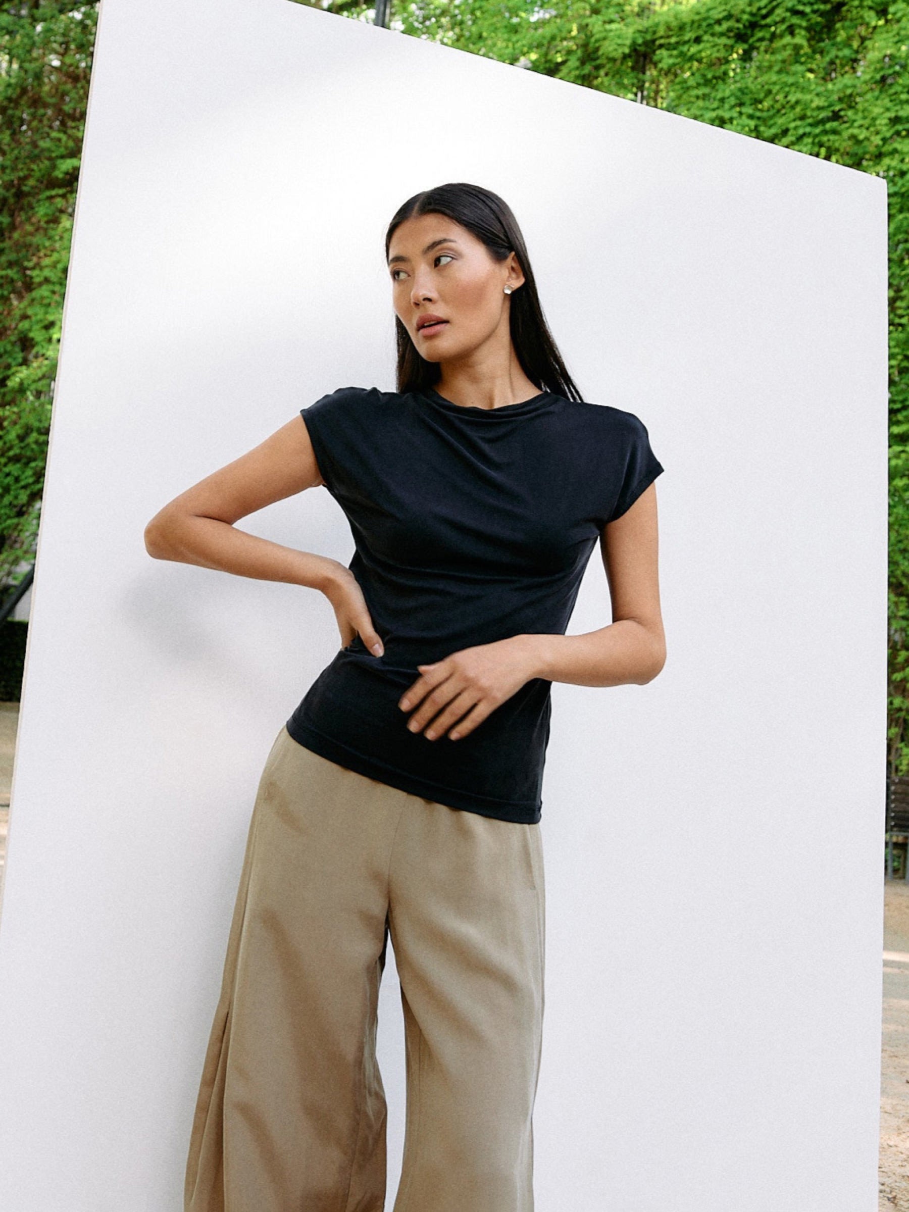 T-Shirt Cupro Cap Sleeve graphite Moya Kala
