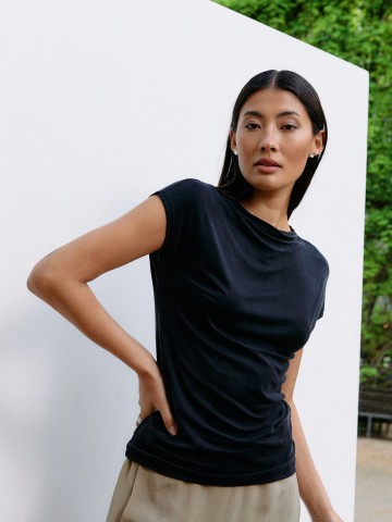 T-Shirt Cupro Cap Sleeve graphite Moya Kala