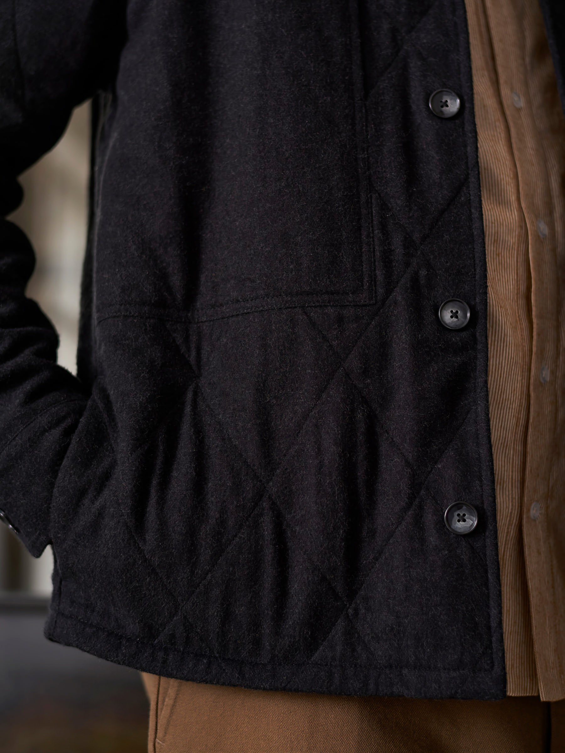 Jacke Overshirt Owe Jacket eco padded flannel mel black About Companions
