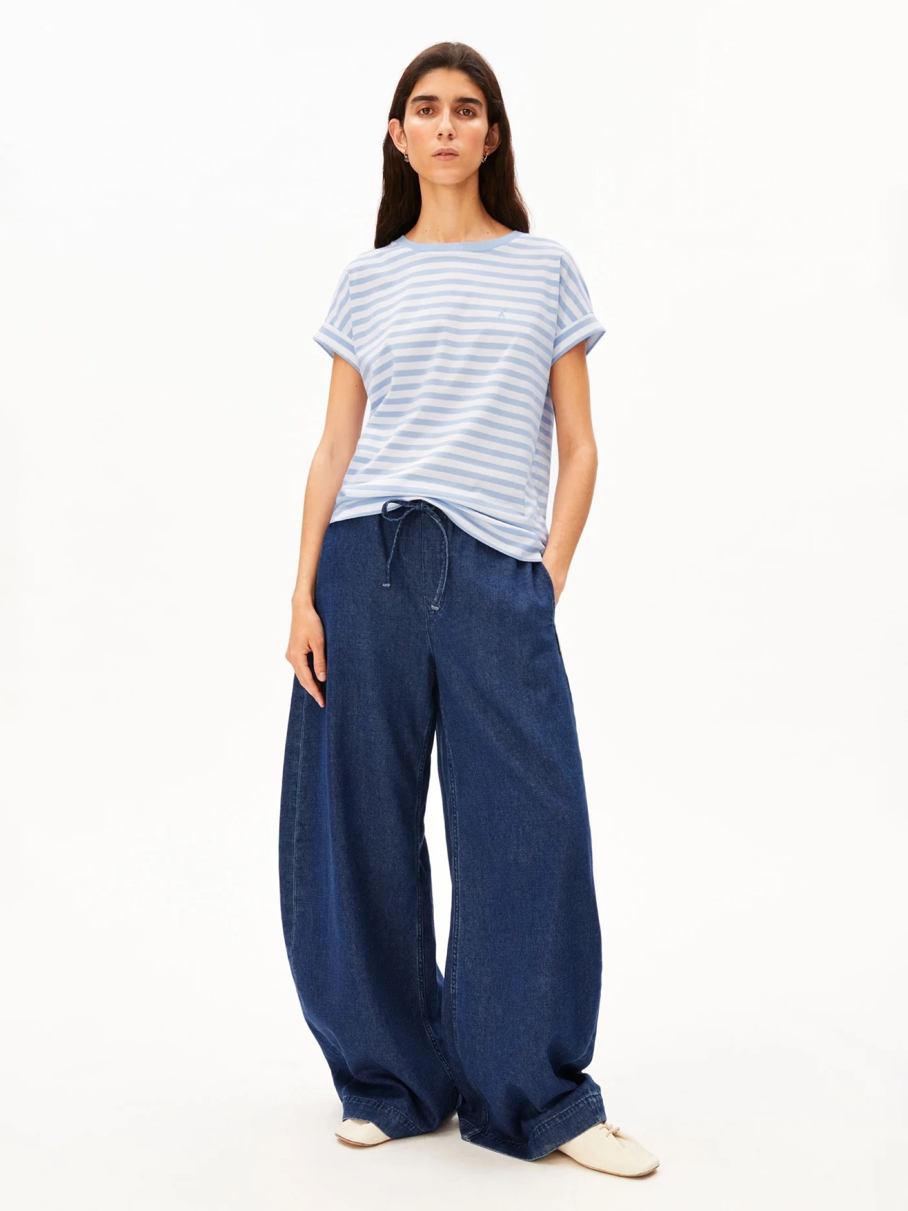 T-Shirt Idaara Stripe T-Shirt white-soft blue Armedangels