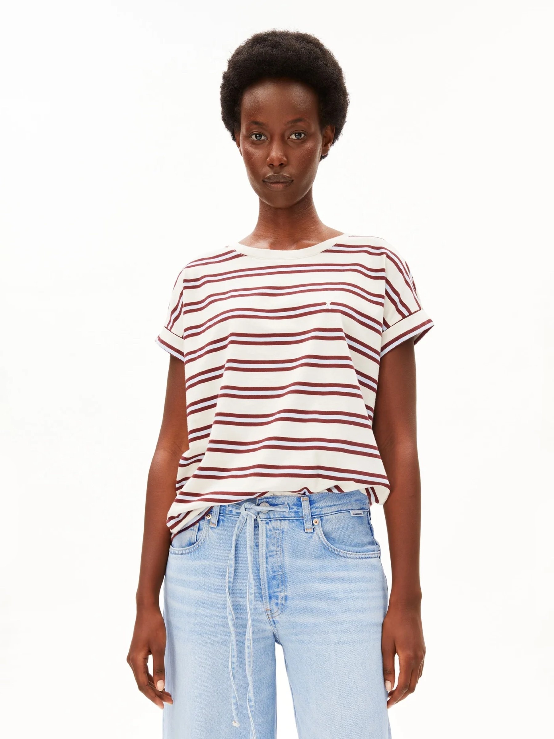T-Shirt Idaara Stripe T-Shirt undyed-velvet red-soft blue Armedangels