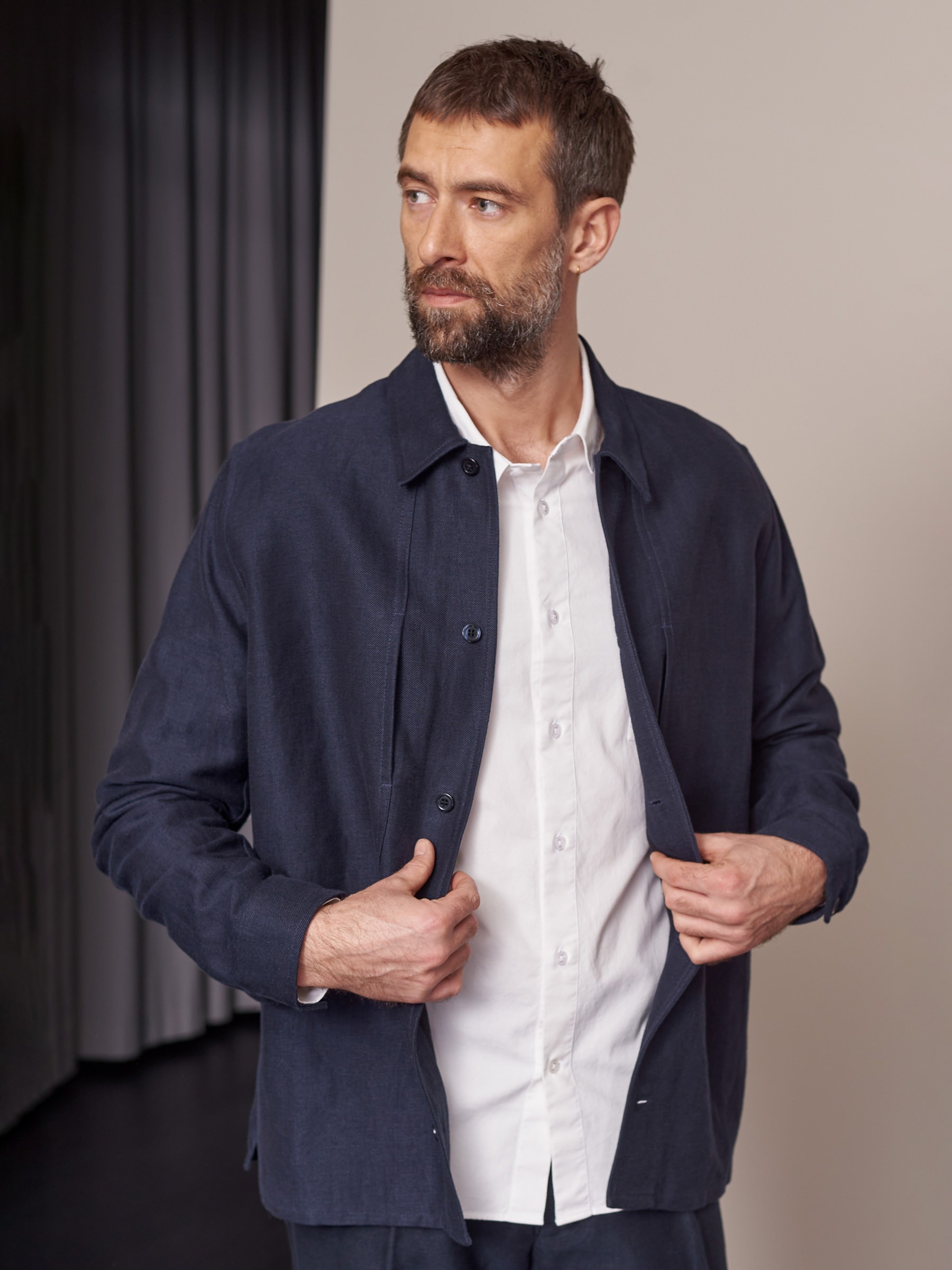 Hemd Owe Overshirt navy winter linen About Companions
