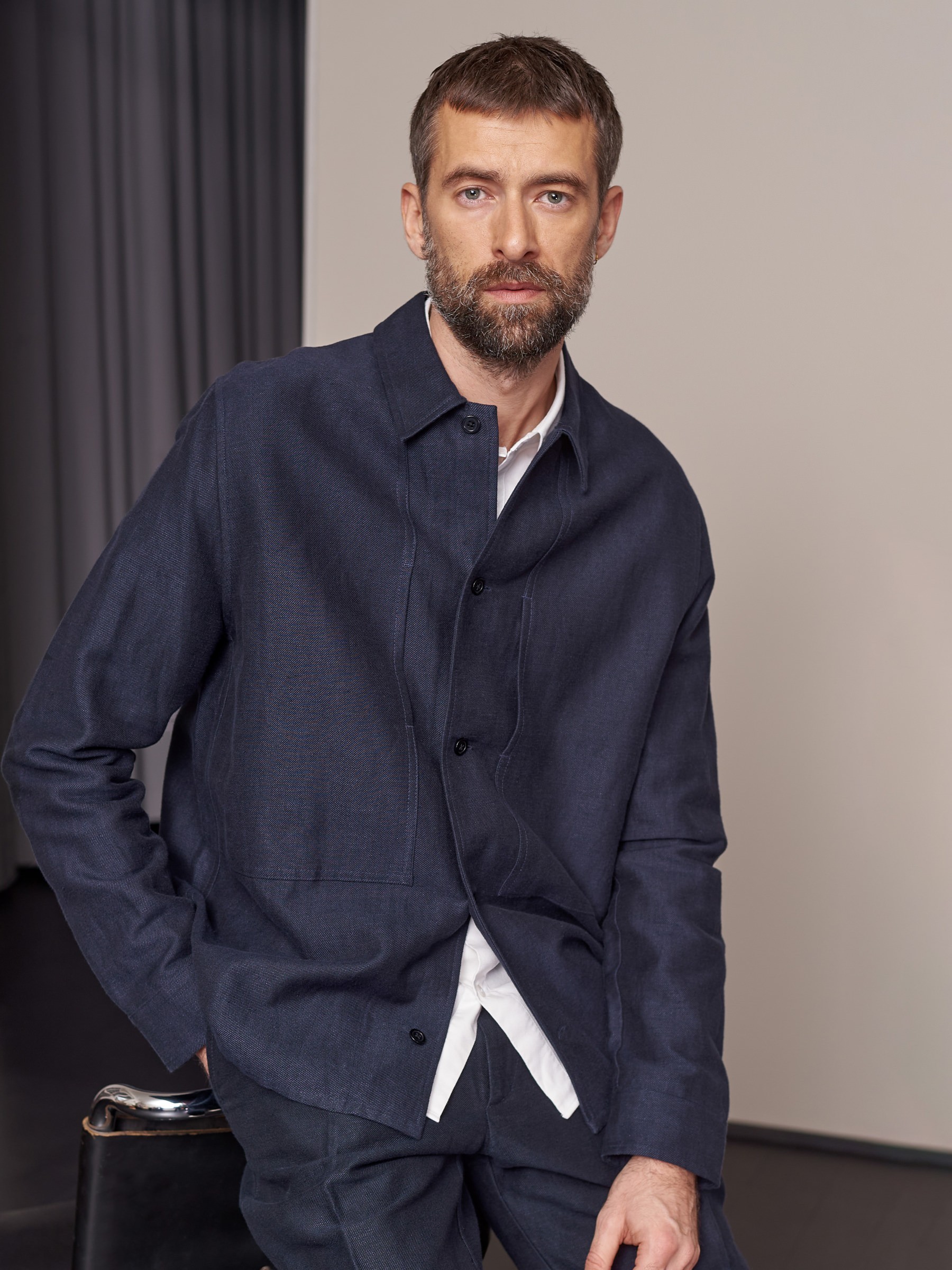Hemd Owe Overshirt navy winter linen About Companions