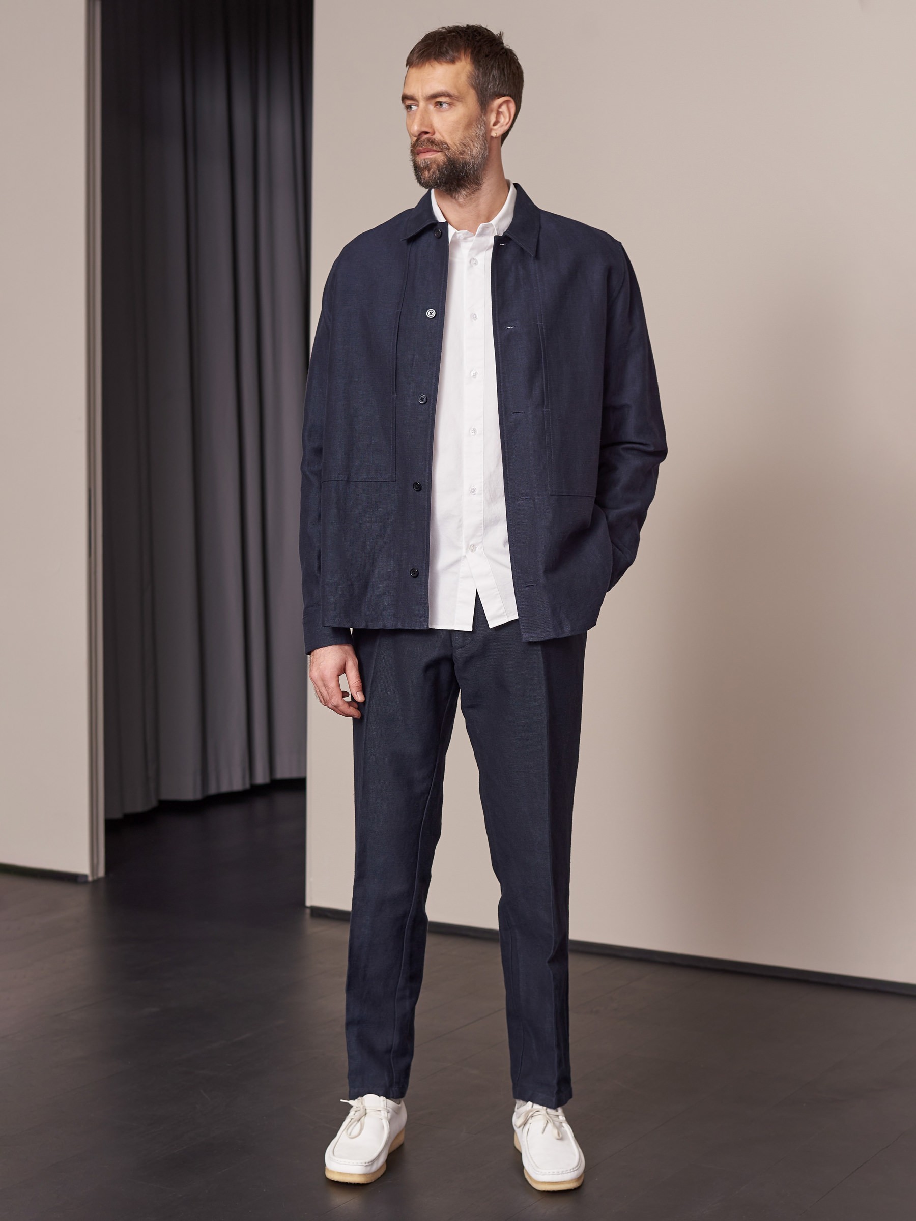 Hemd Owe Overshirt navy winter linen About Companions