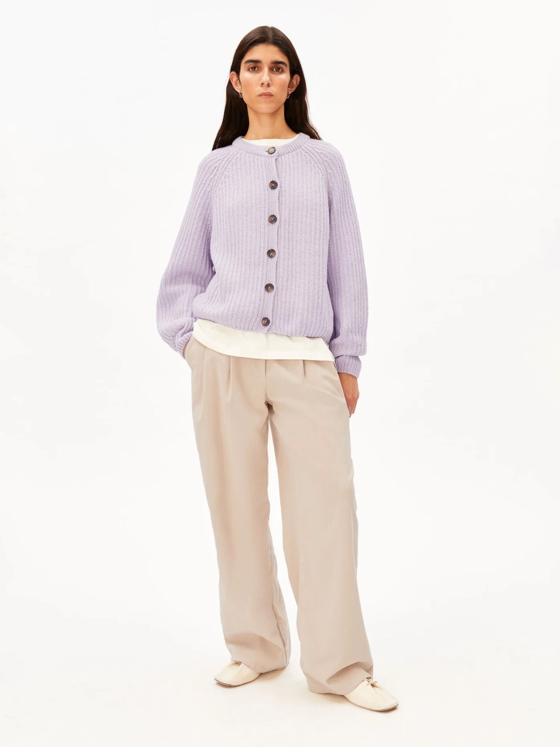 Rib Knit Cardigan moonlit lilac Armedangels