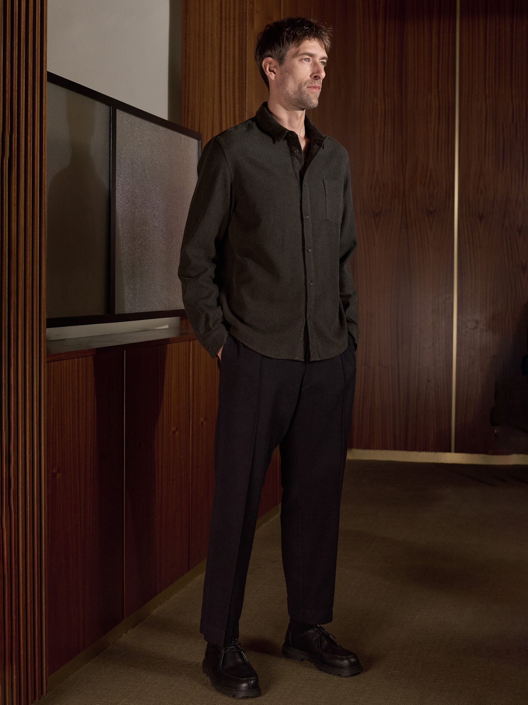 Hemd Simon Shirt black olive eco flannel About Companions