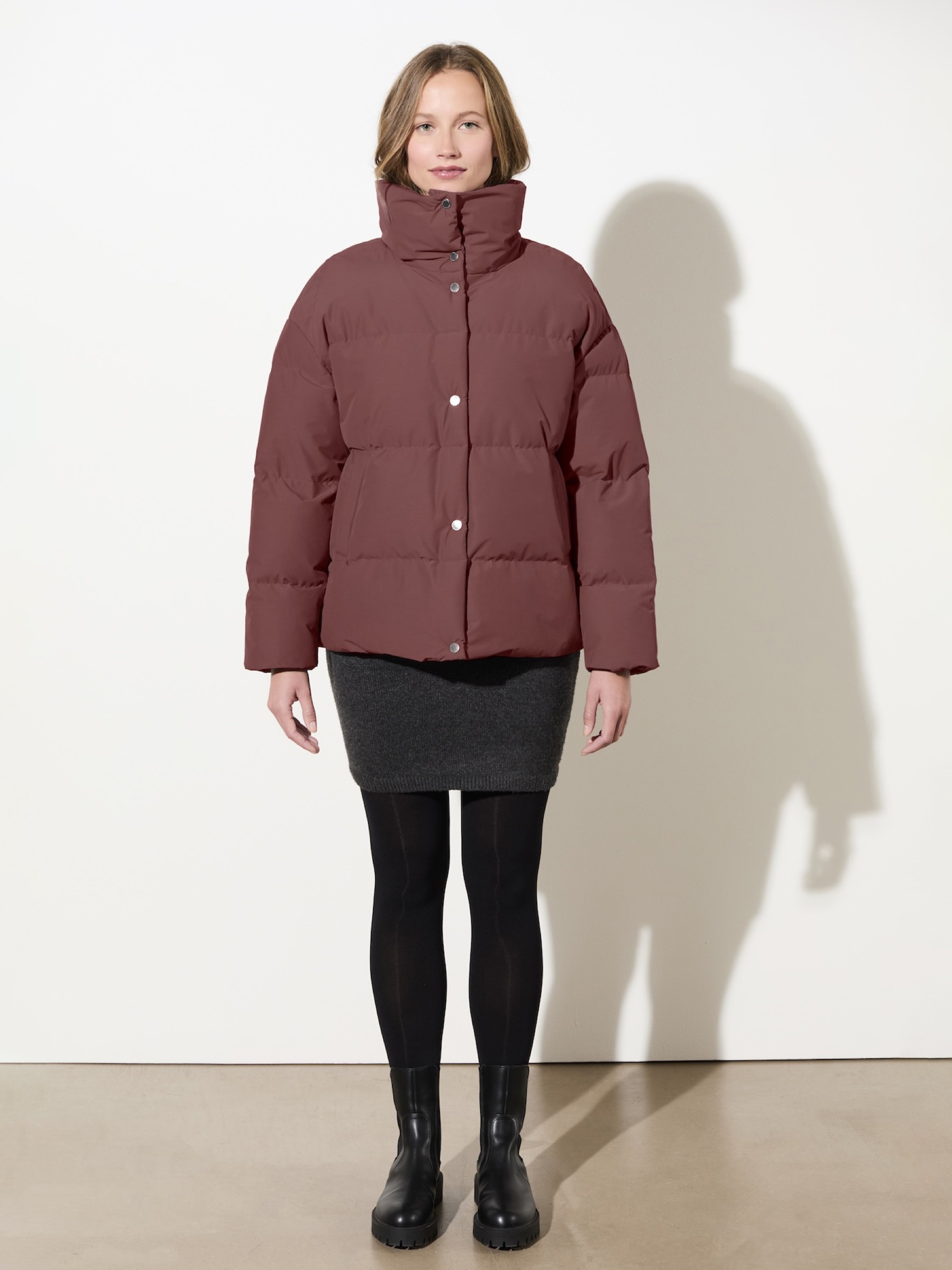 Winterjacke Gesteppte Jacke aus Eco Daune mit Stehkragen burgundy LangerChen