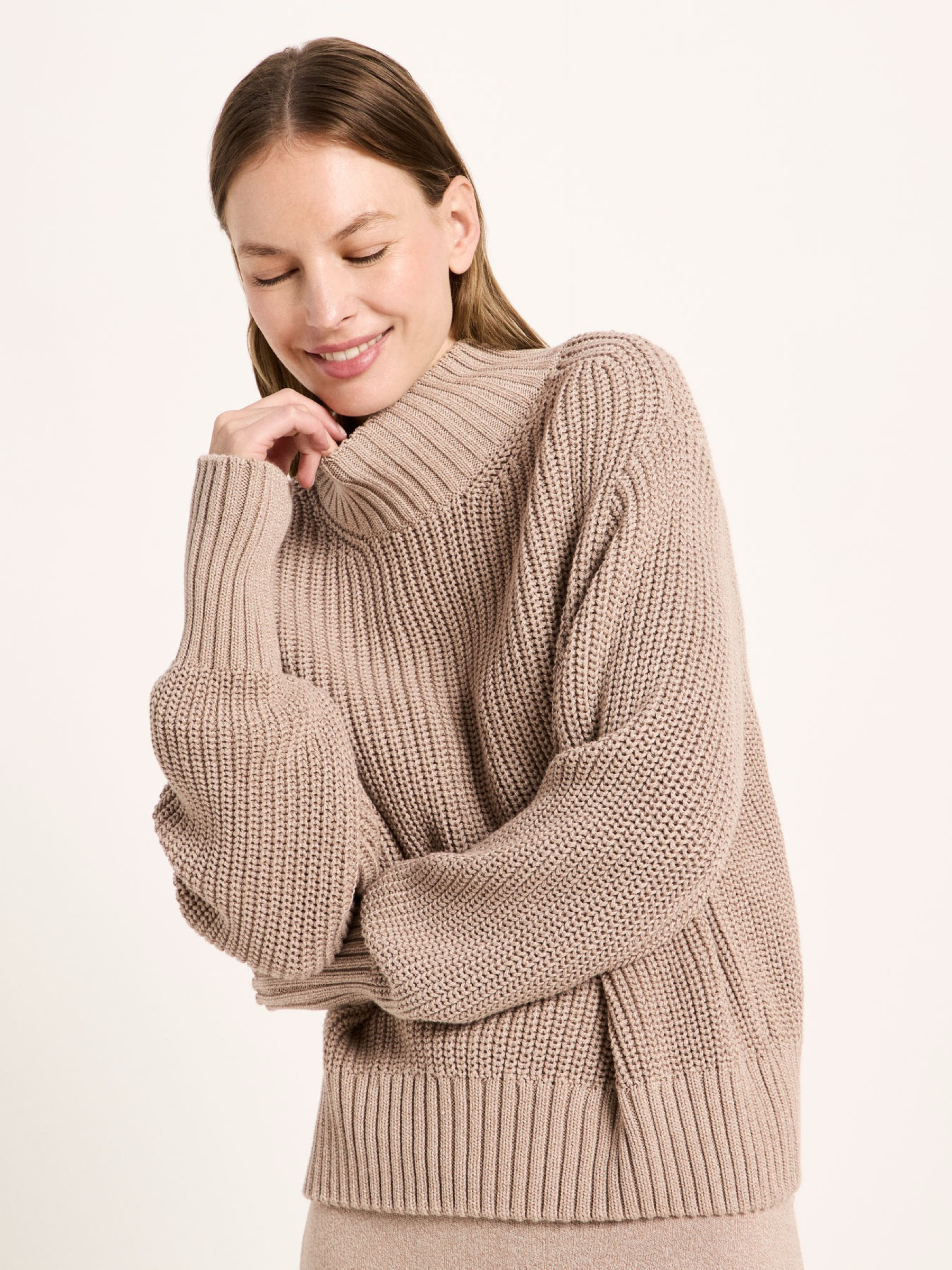 Pullover Grobstrickpullover mocca mouse mouliné Lanius