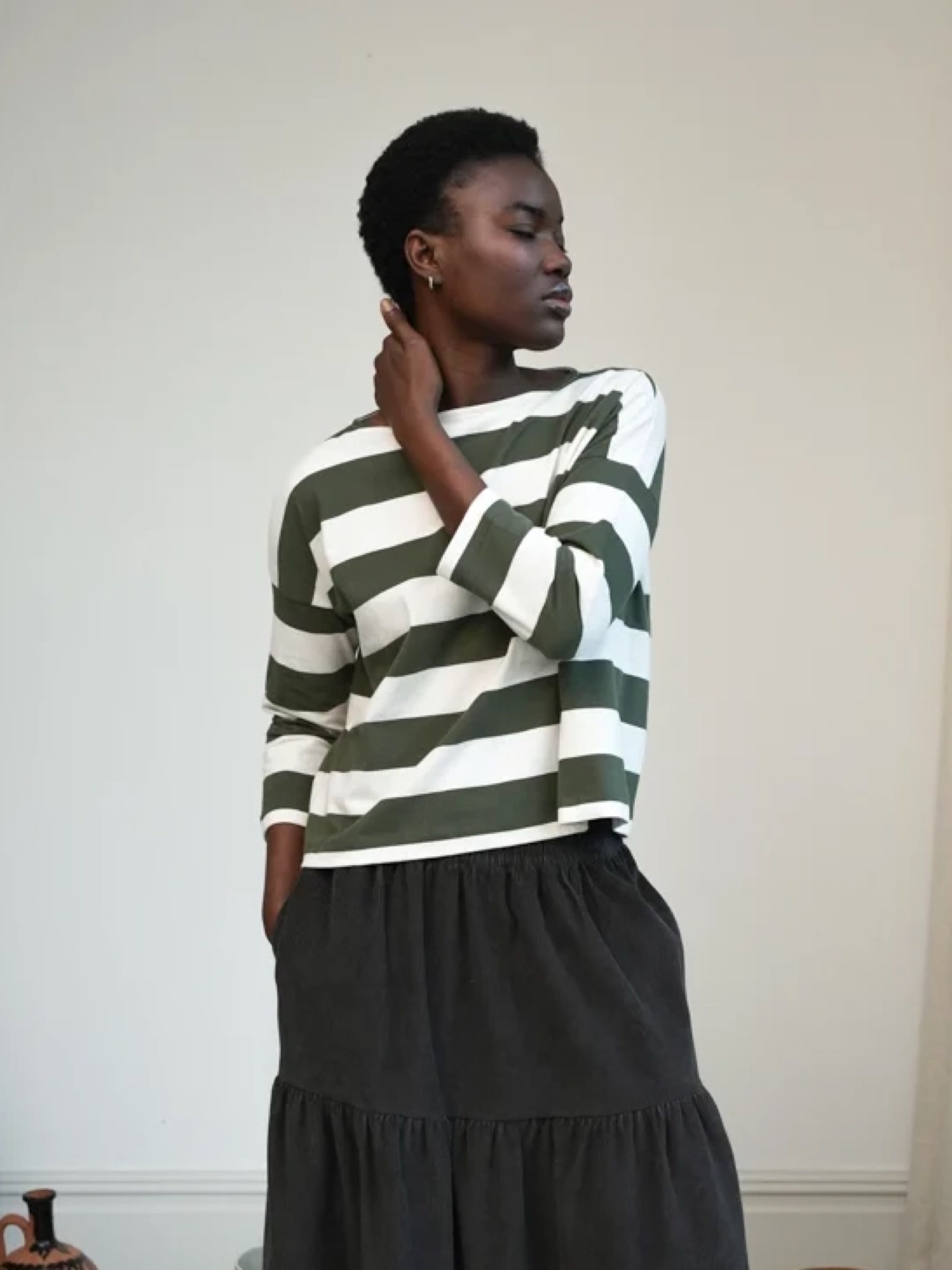 Longsleeve Leia-Sue olive and ecru marl stripe Beaumont Organic