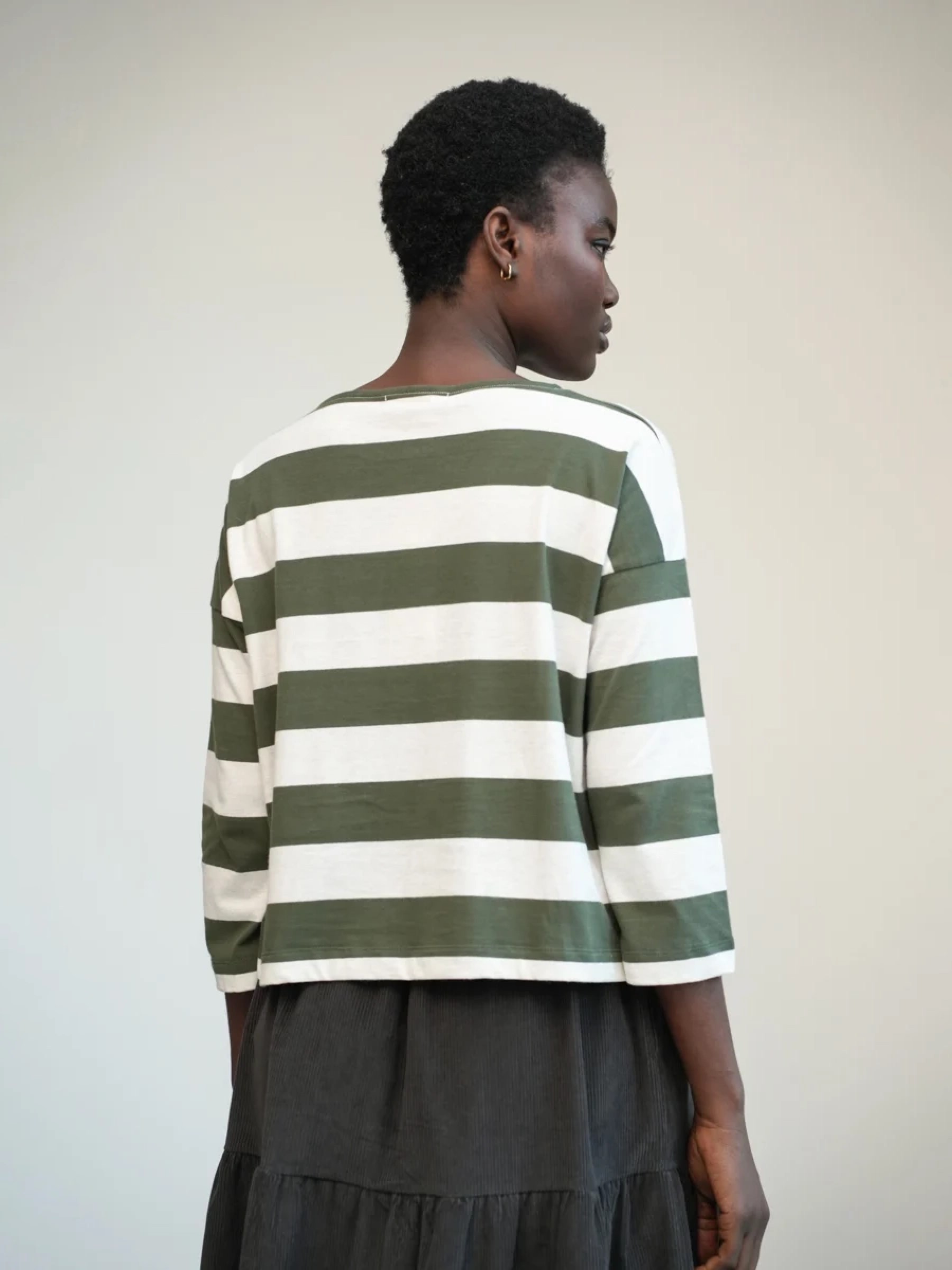 Longsleeve Leia-Sue olive and ecru marl stripe Beaumont Organic