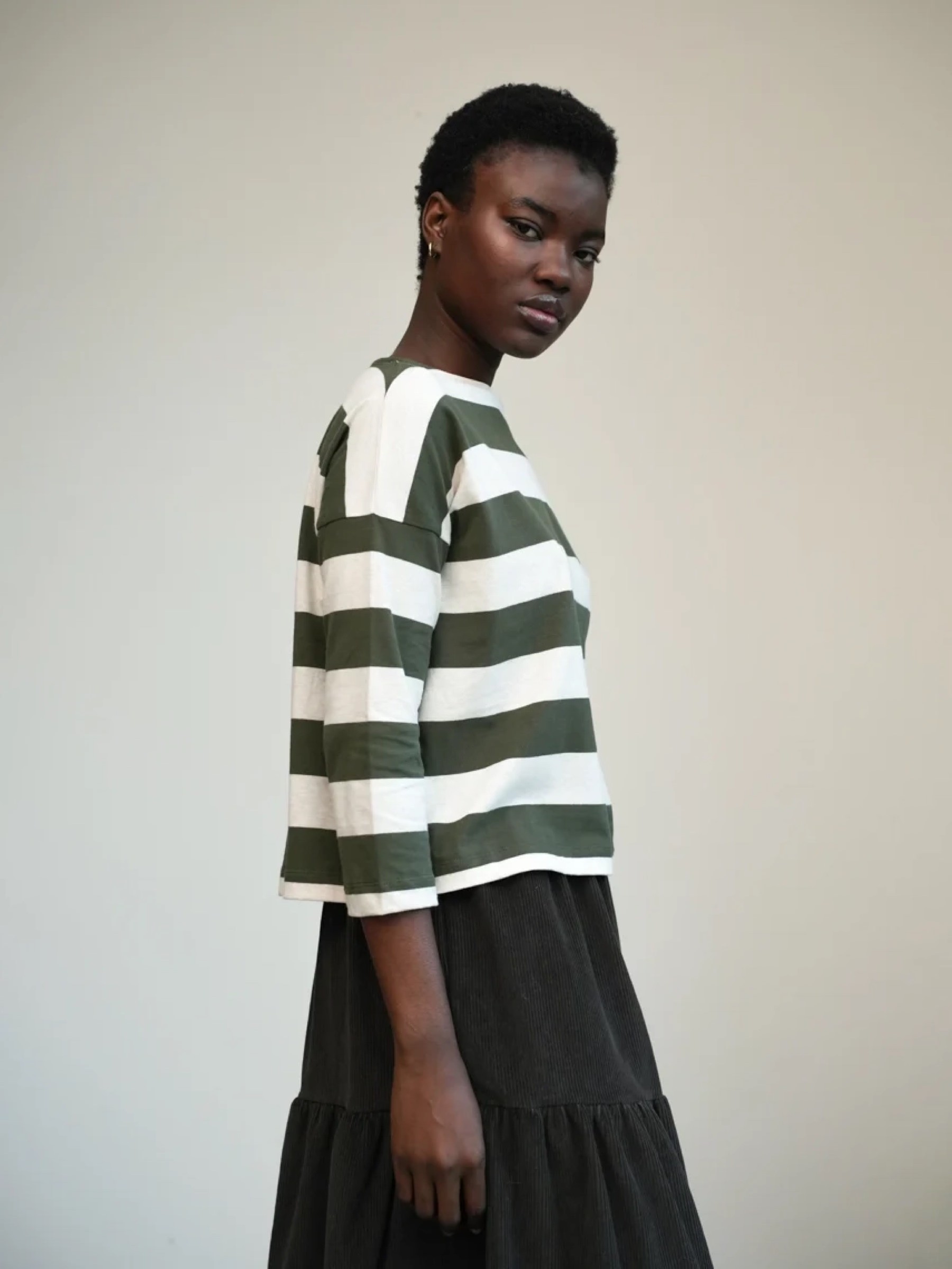 Longsleeve Leia-Sue olive and ecru marl stripe Beaumont Organic