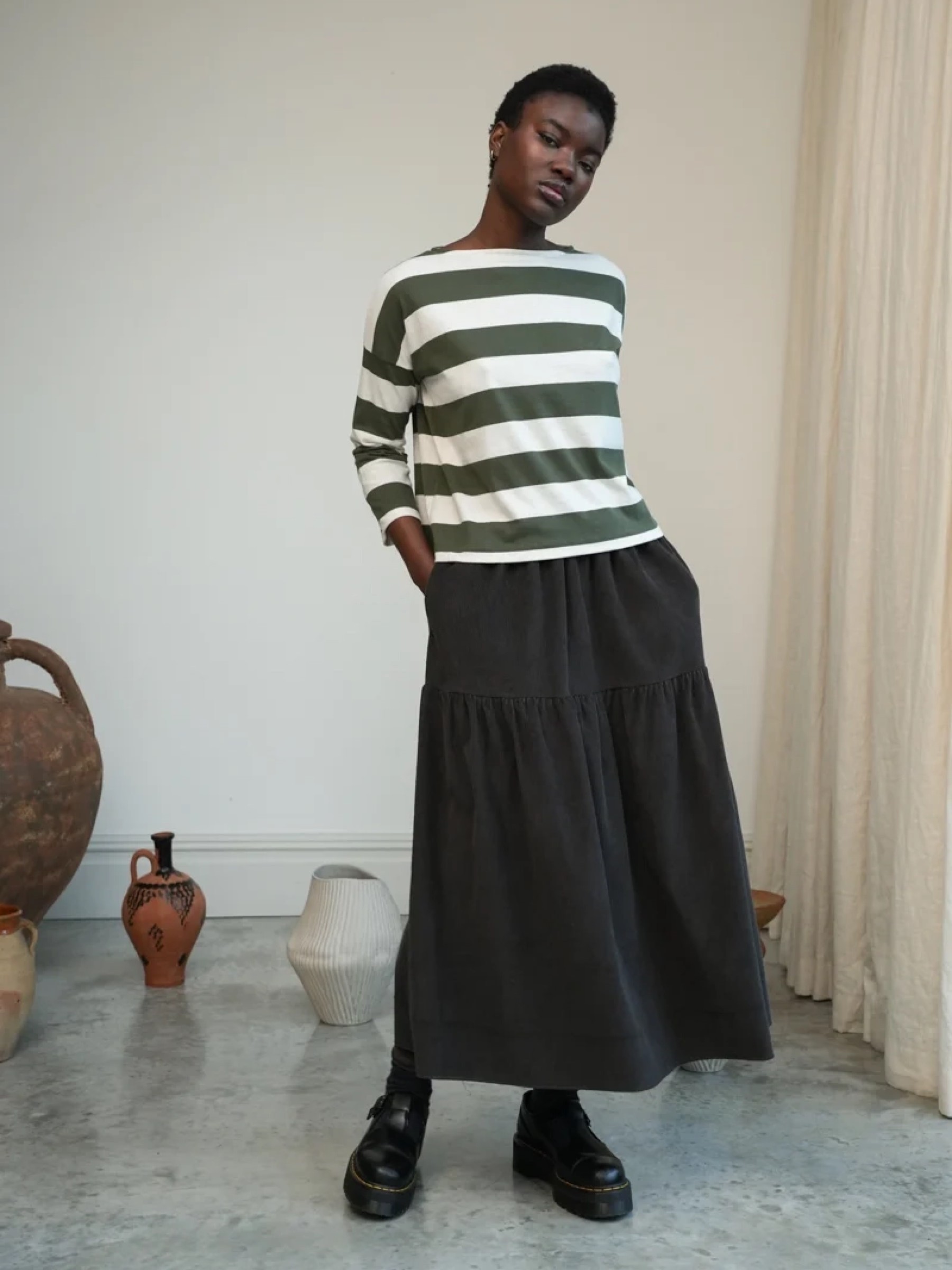 Longsleeve Leia-Sue olive and ecru marl stripe Beaumont Organic