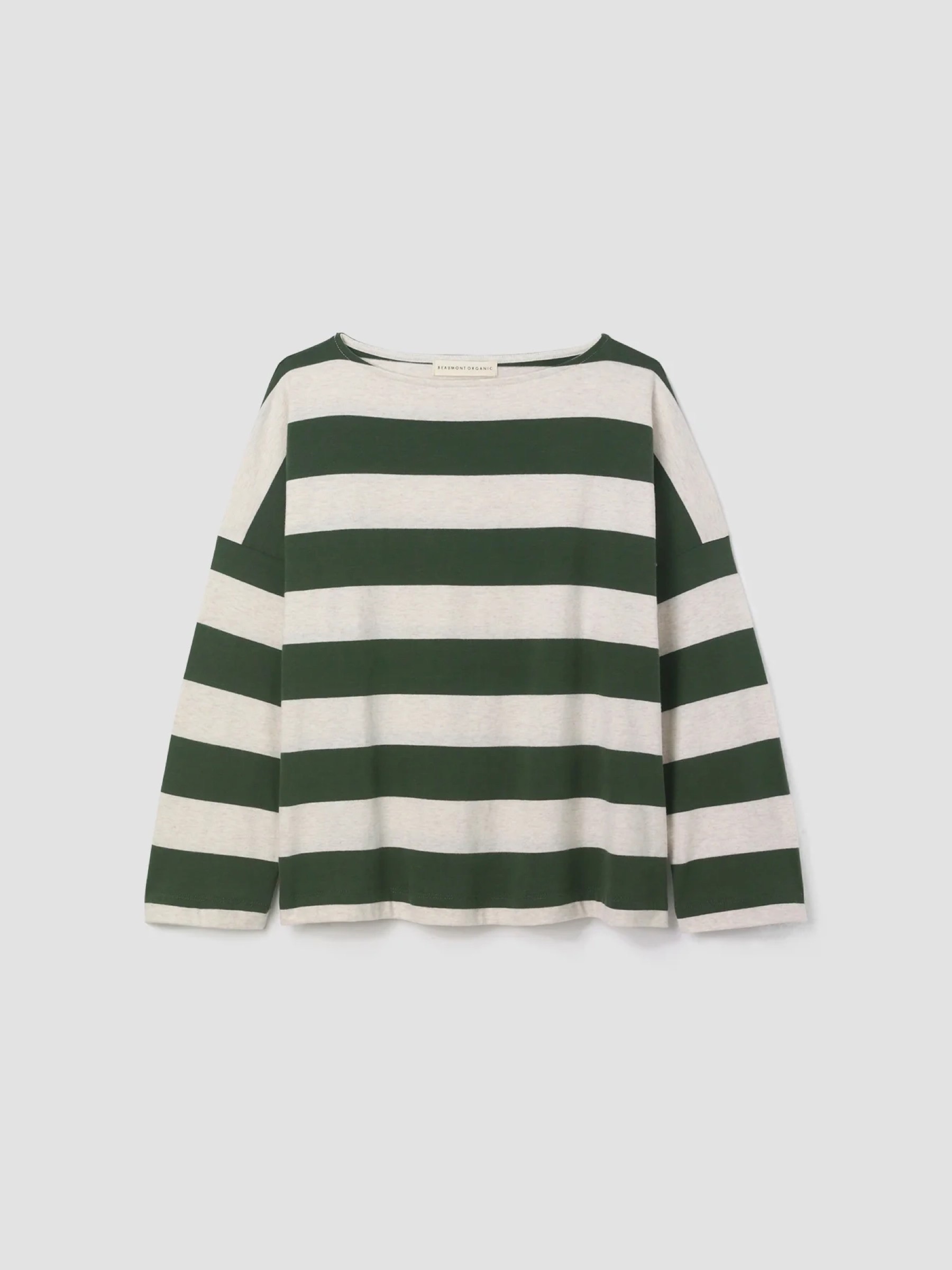 Longsleeve Leia-Sue olive and ecru marl stripe Beaumont Organic