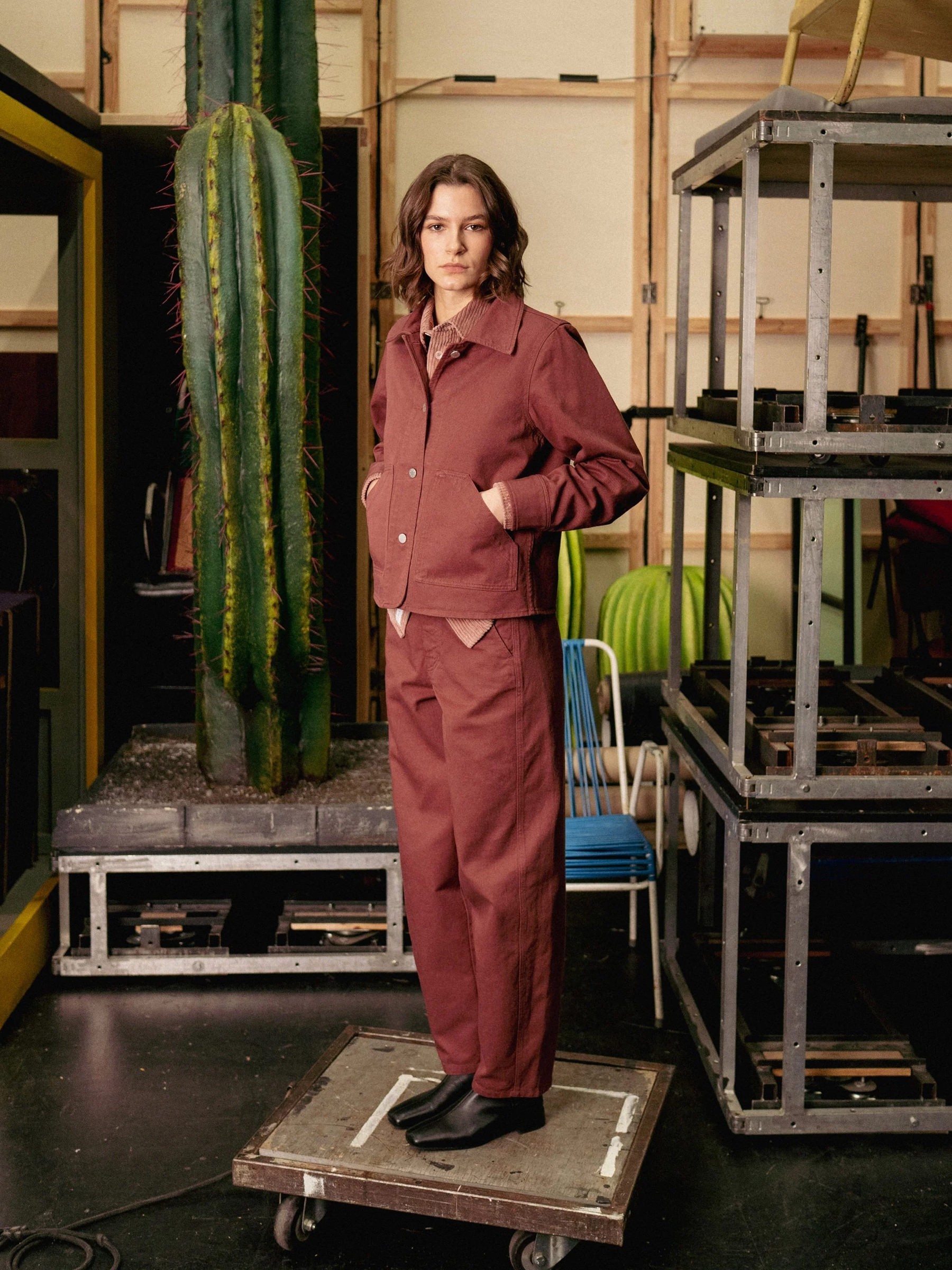 Jacke Cropped Jacket washed burgundy Rotholz