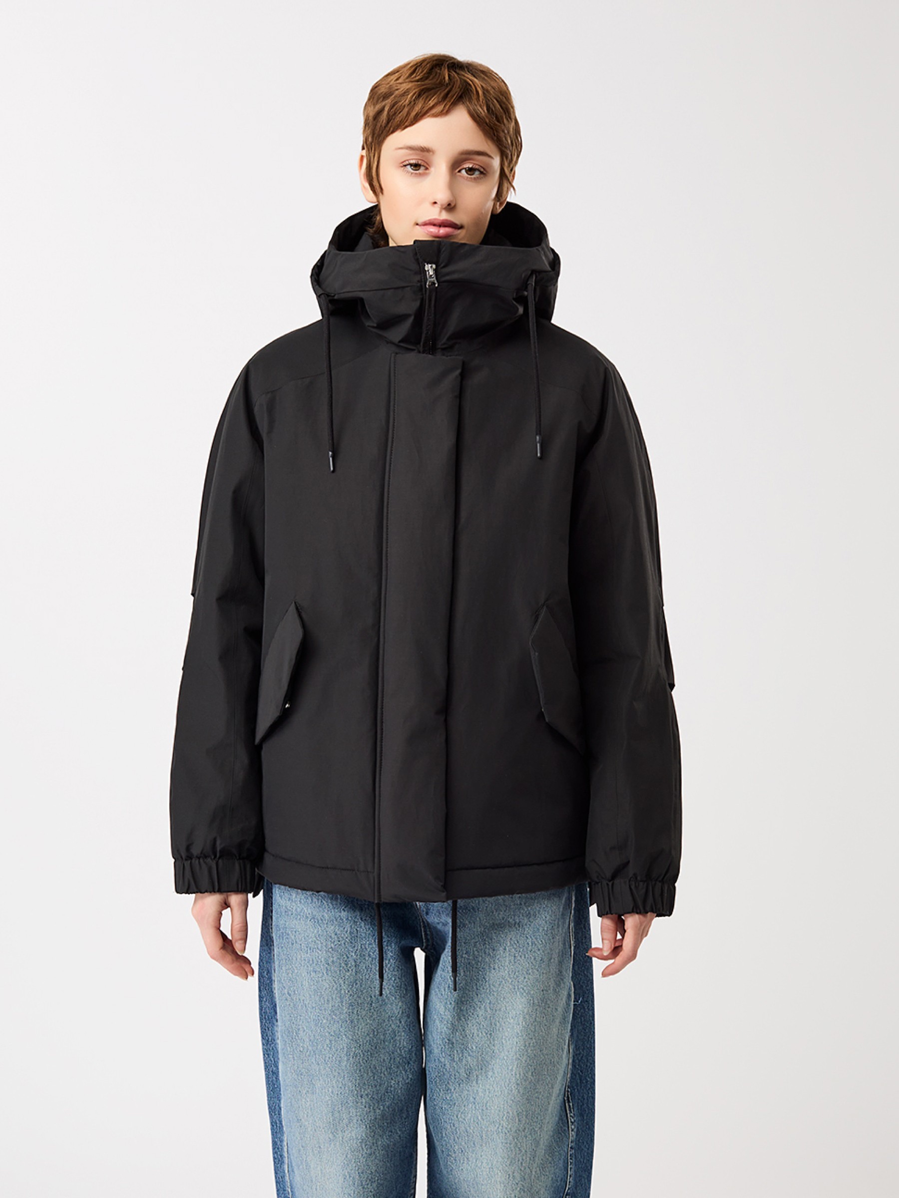 Jacke Wattierter Kurzparka in lockerem Volumen black LangerChen