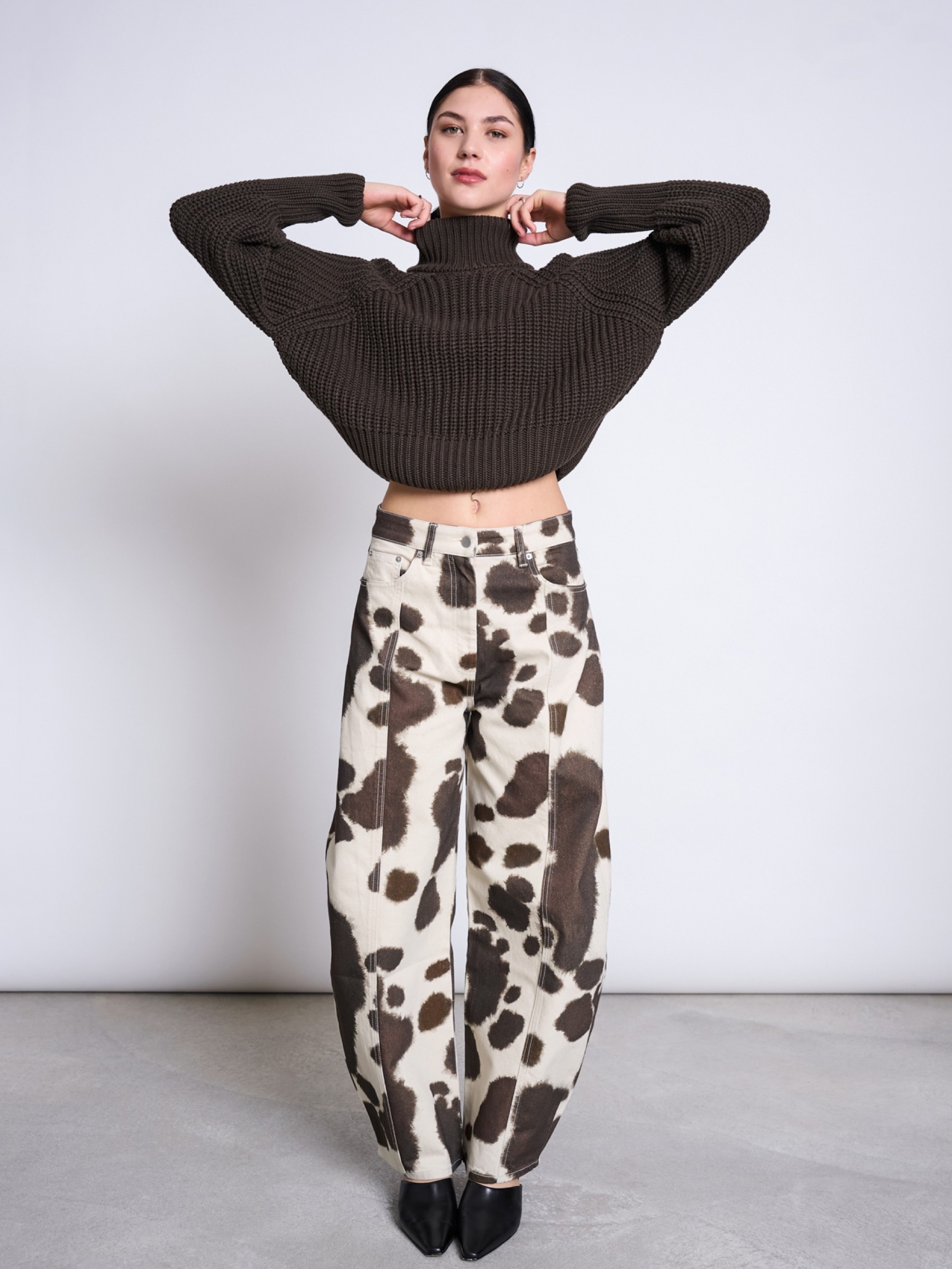 Hose Printed Barrel Leg Denim Jeans Faya cow print Jan 'n June