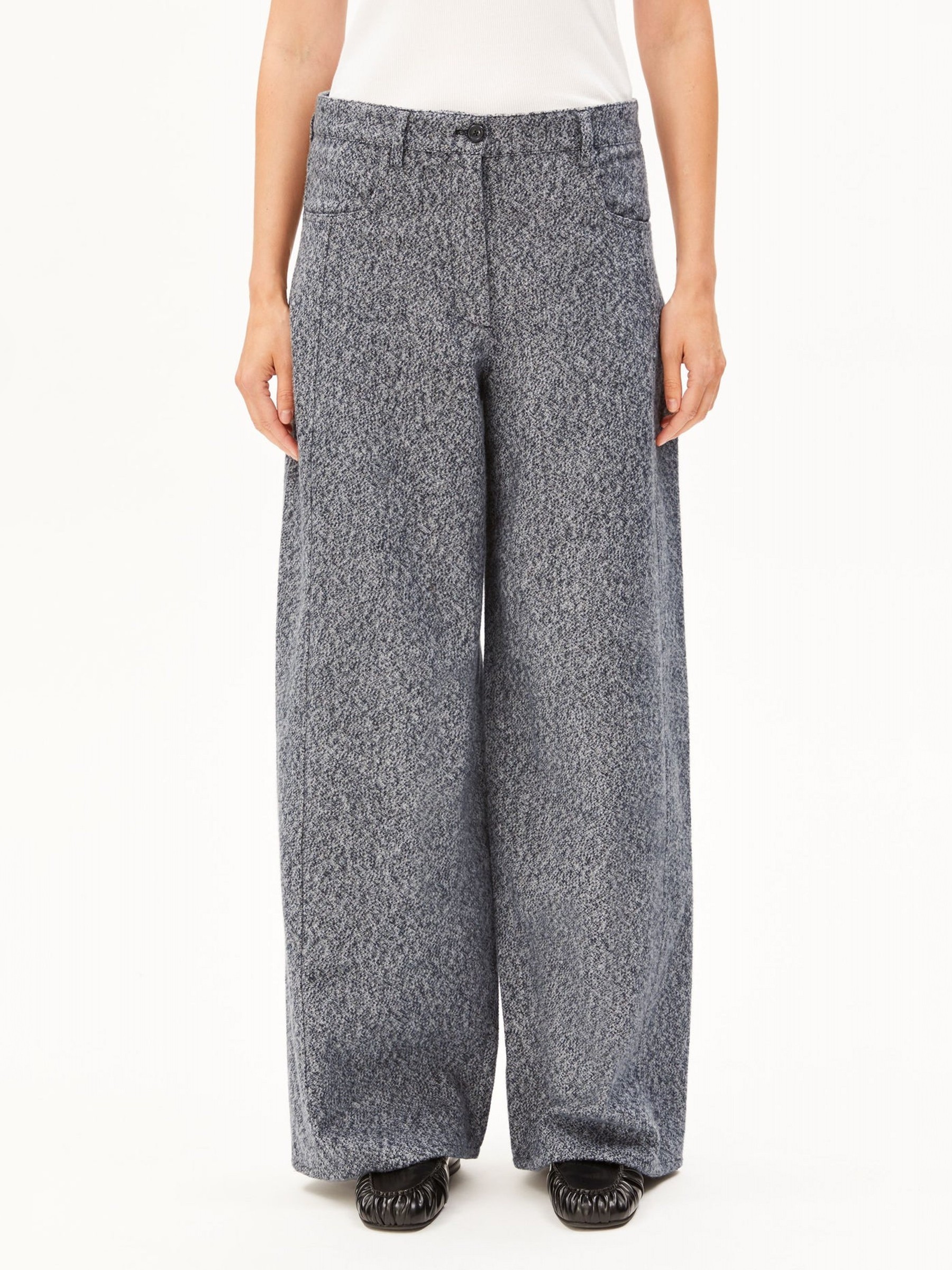 Hose Tweed Barrel Pant mid grey melange-oatmilk Armedangels