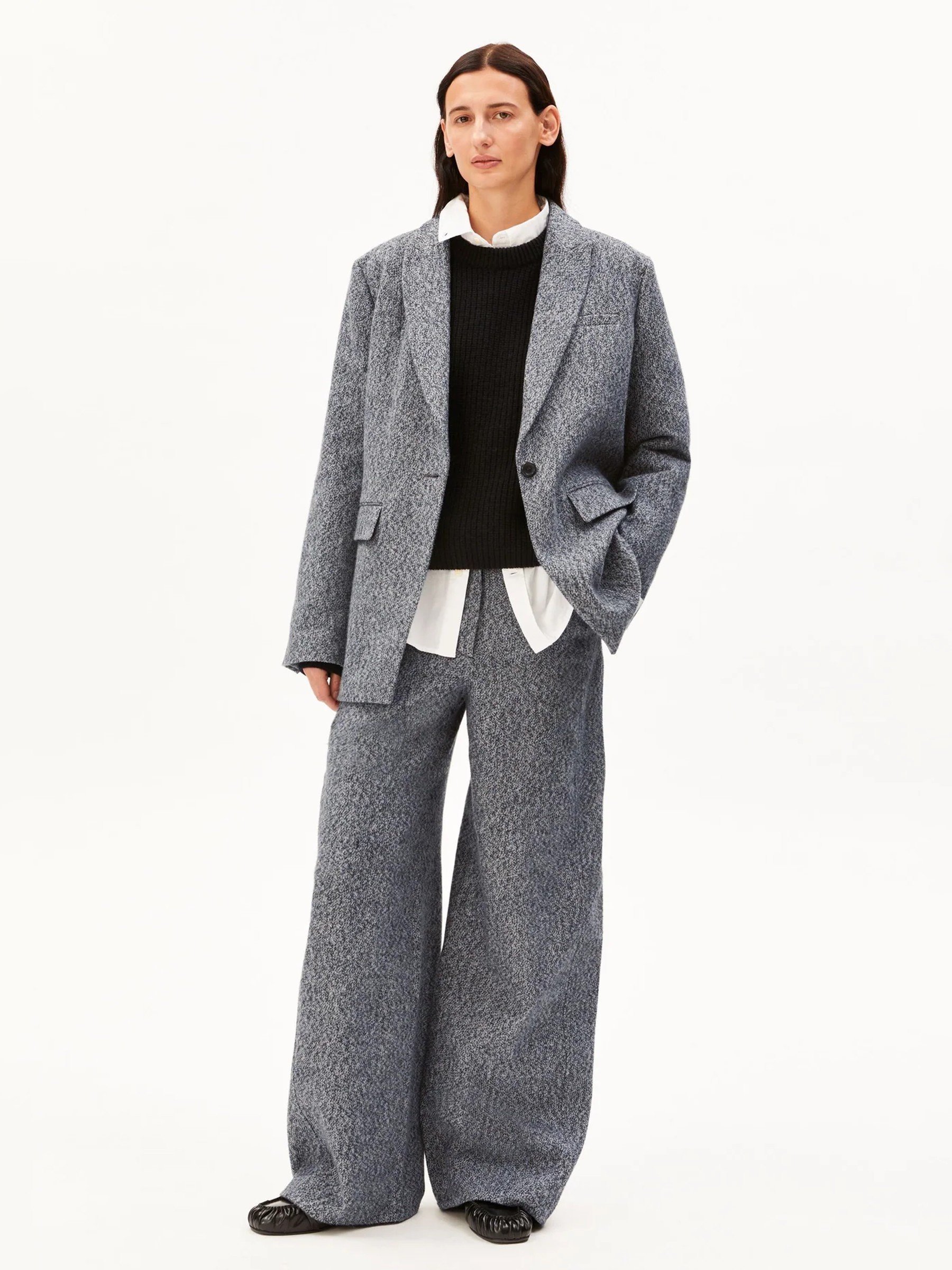 Hose Tweed Barrel Pant mid grey melange-oatmilk Armedangels