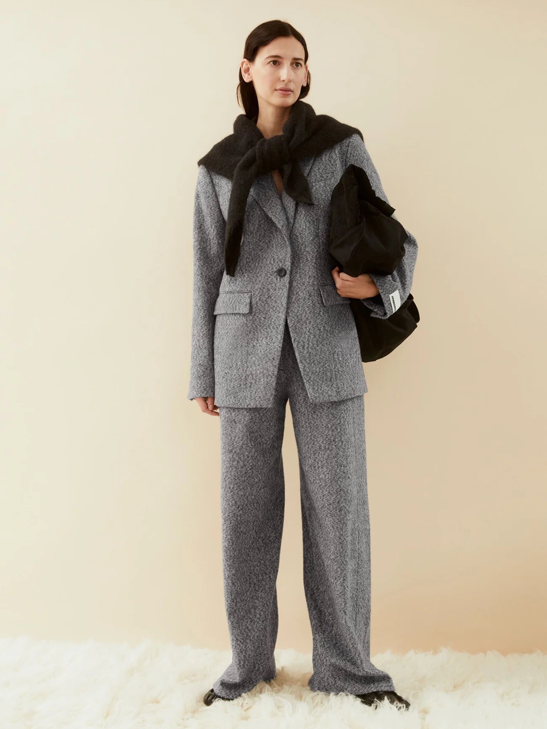 Hose Tweed Barrel Pant mid grey melange-oatmilk Armedangels