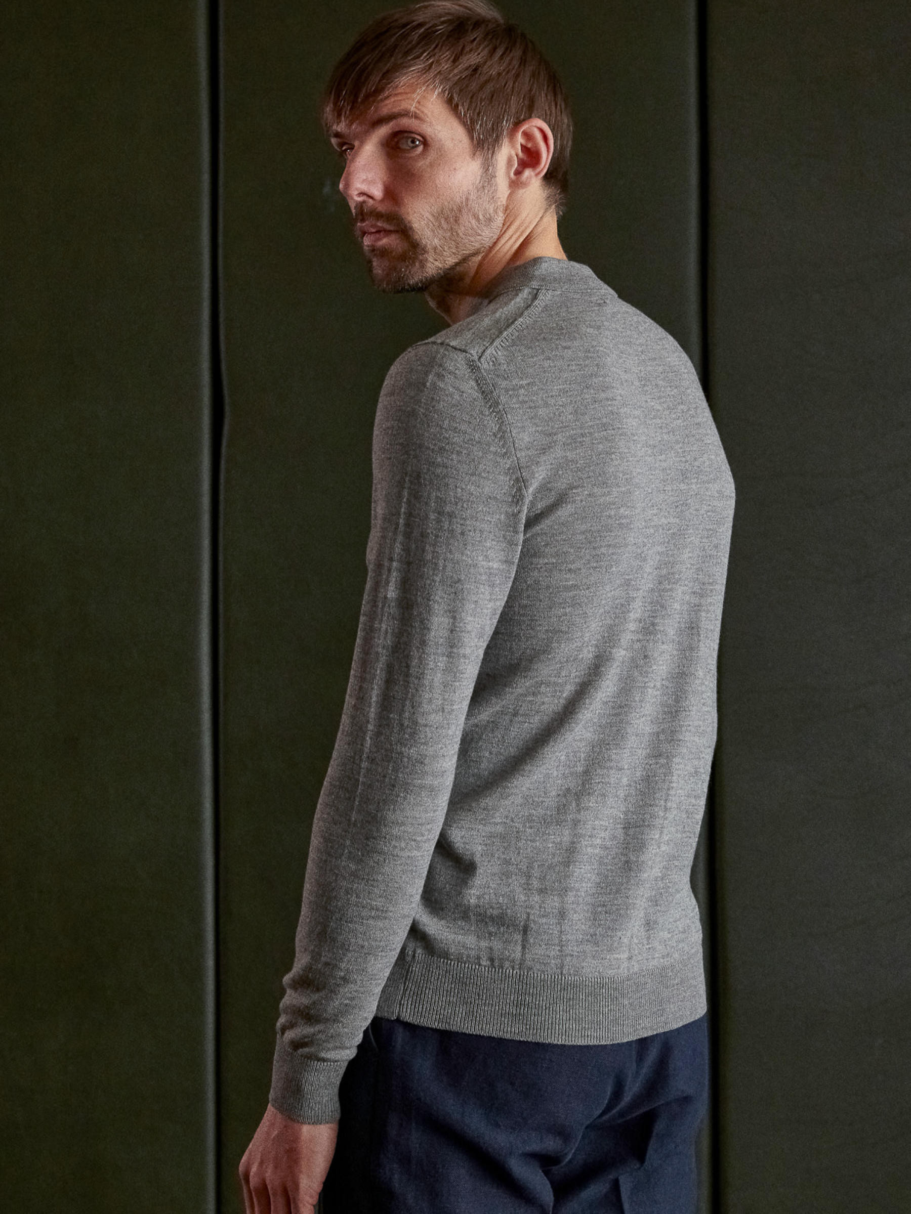 Kaspar Longsleeve Polo eco merino melange grey About Companions