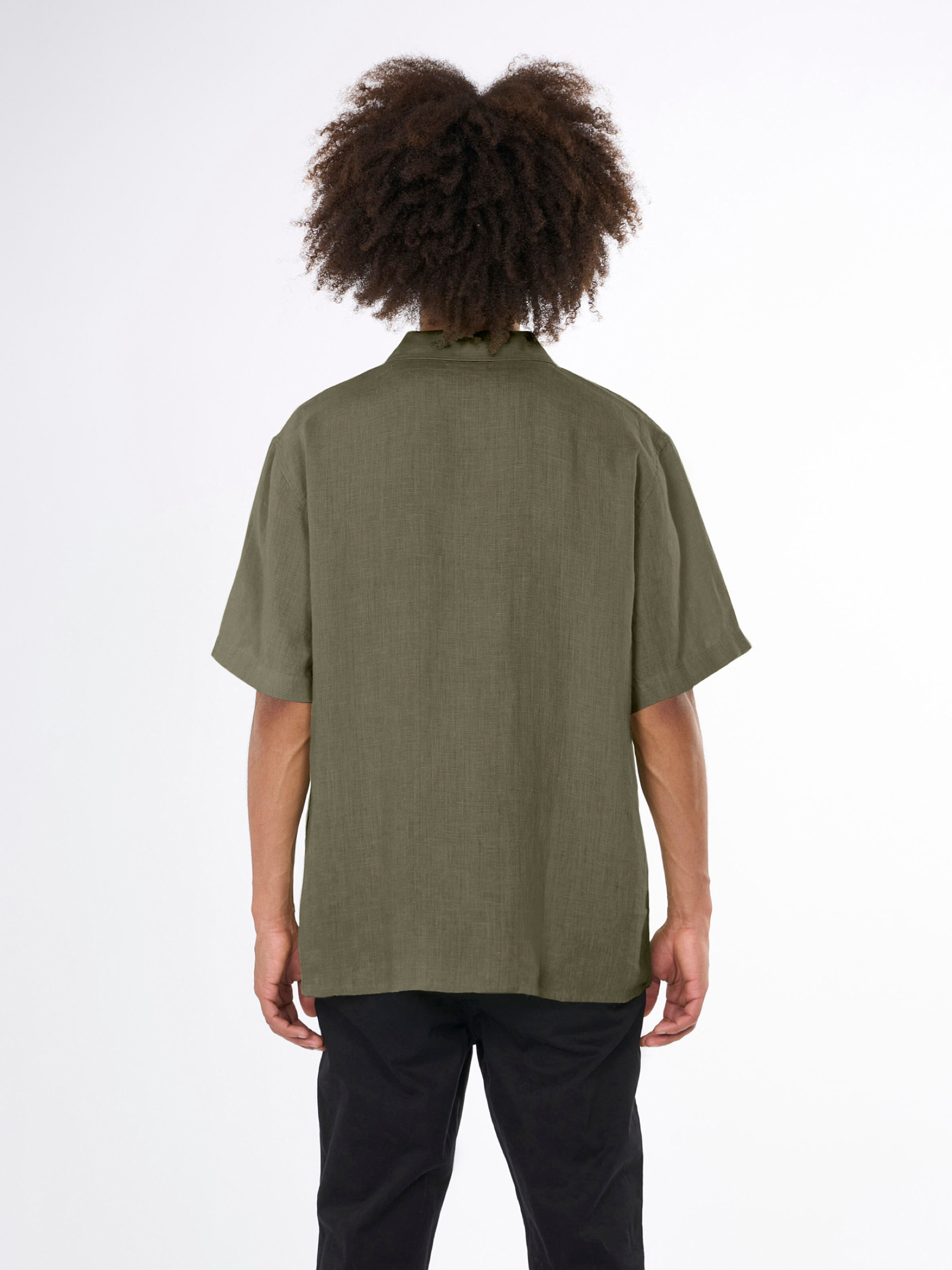 Hemd Box Fit Short Sleeved Linen Shirt burned olive Knowledge Cotton Apparel