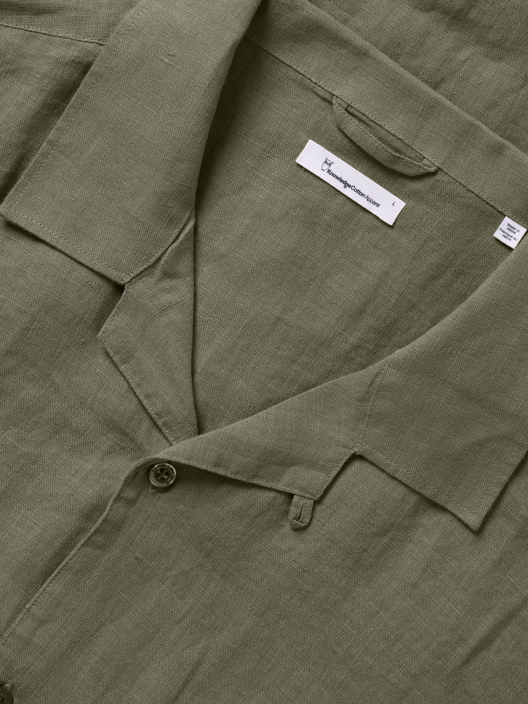 Hemd Box Fit Short Sleeved Linen Shirt burned olive Knowledge Cotton Apparel