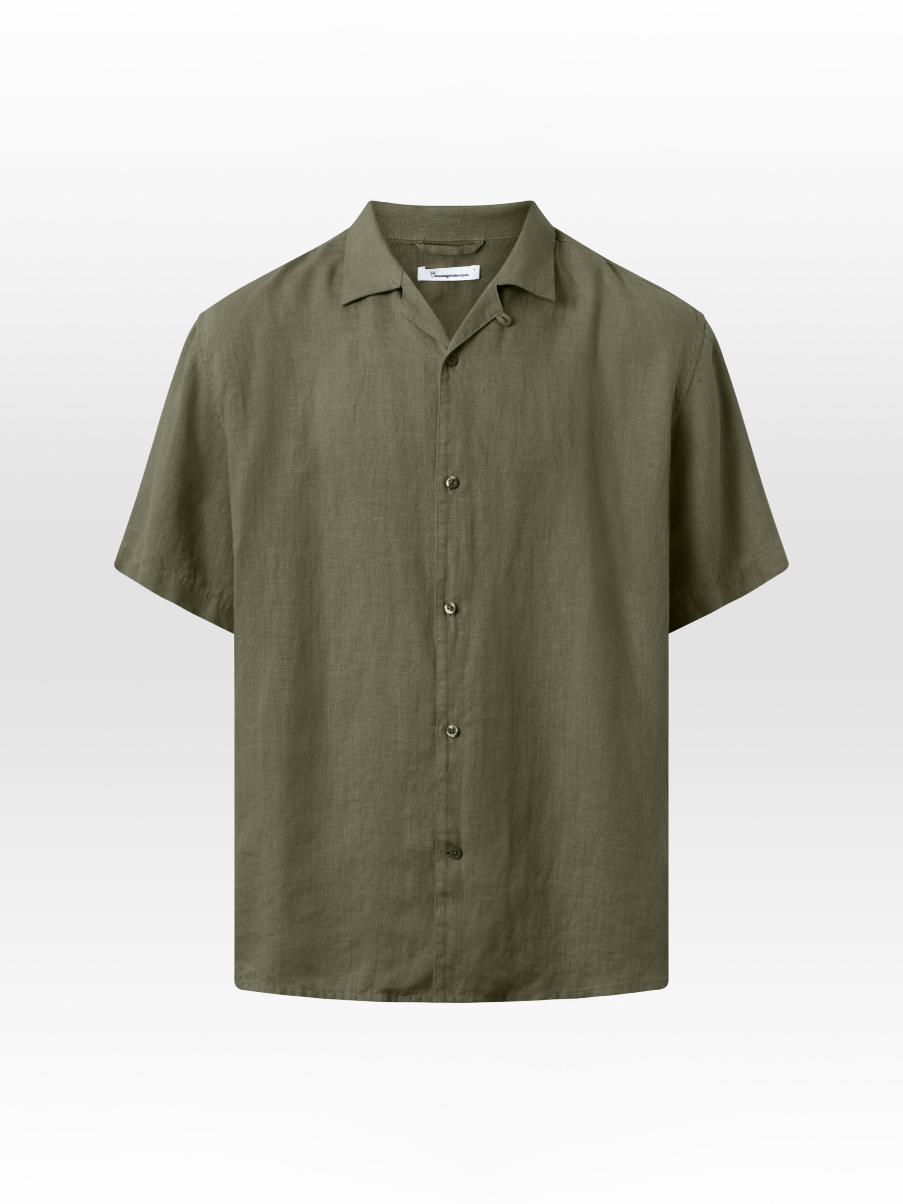Hemd Box Fit Short Sleeved Linen Shirt burned olive Knowledge Cotton Apparel