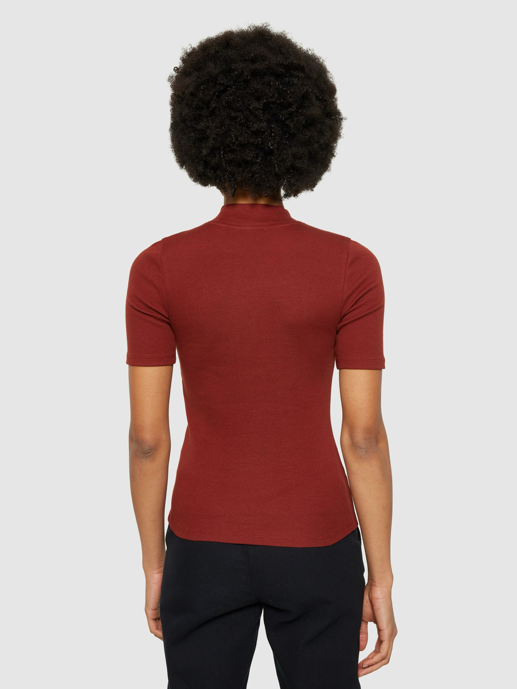 T-Shirt Rib High Neck Short Sleeved fired brick Knowledge Cotton Apparel