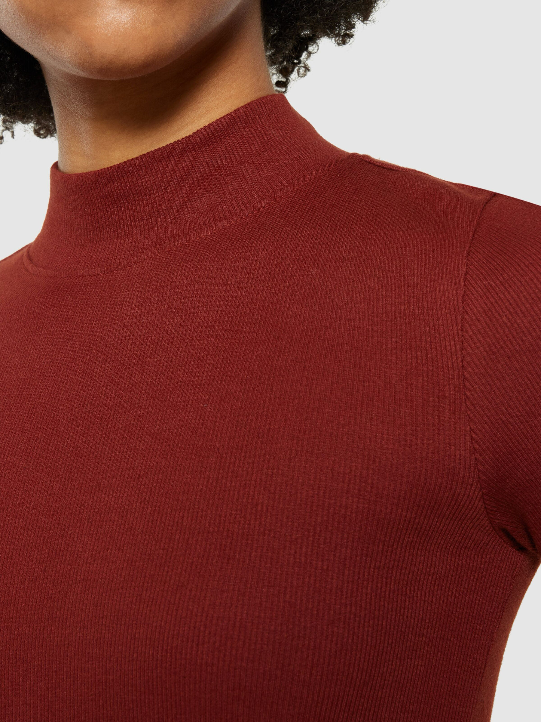 T-Shirt Rib High Neck Short Sleeved fired brick Knowledge Cotton Apparel