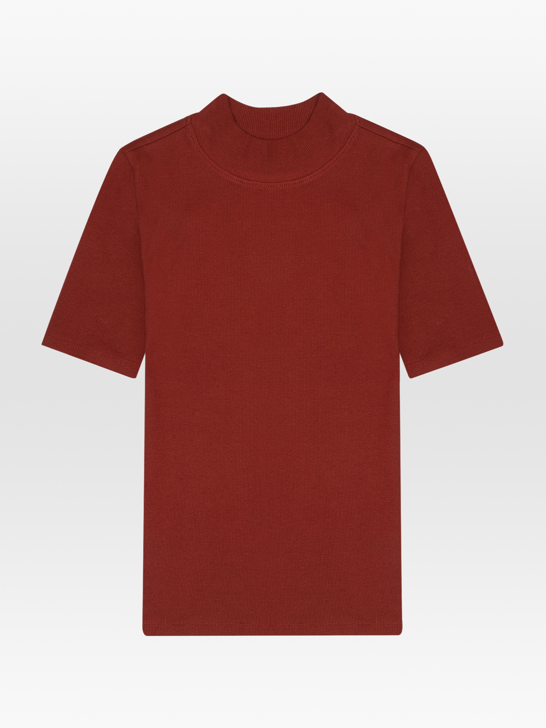 T-Shirt Rib High Neck Short Sleeved fired brick Knowledge Cotton Apparel