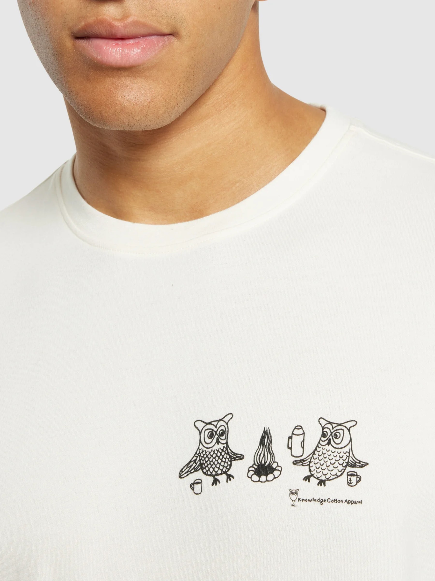 T-Shirt Regular Fit Owl Trip Chest Print T-Shirt egret Knowledge Cotton Apparel