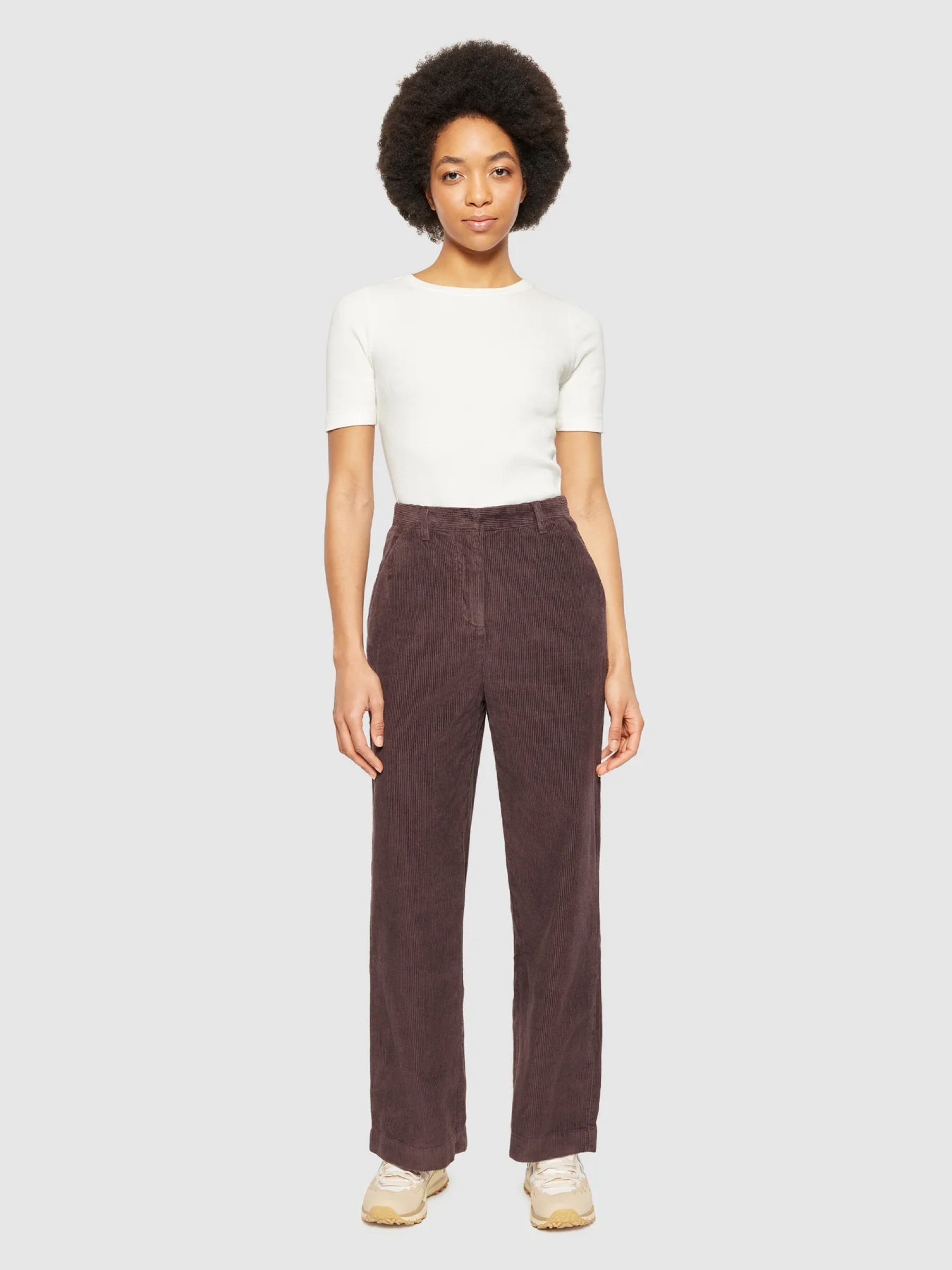 Hose Posey Wide High-Rise Irregular Corduroy Pant chocolate plum Knowledge Cotton Apparel
