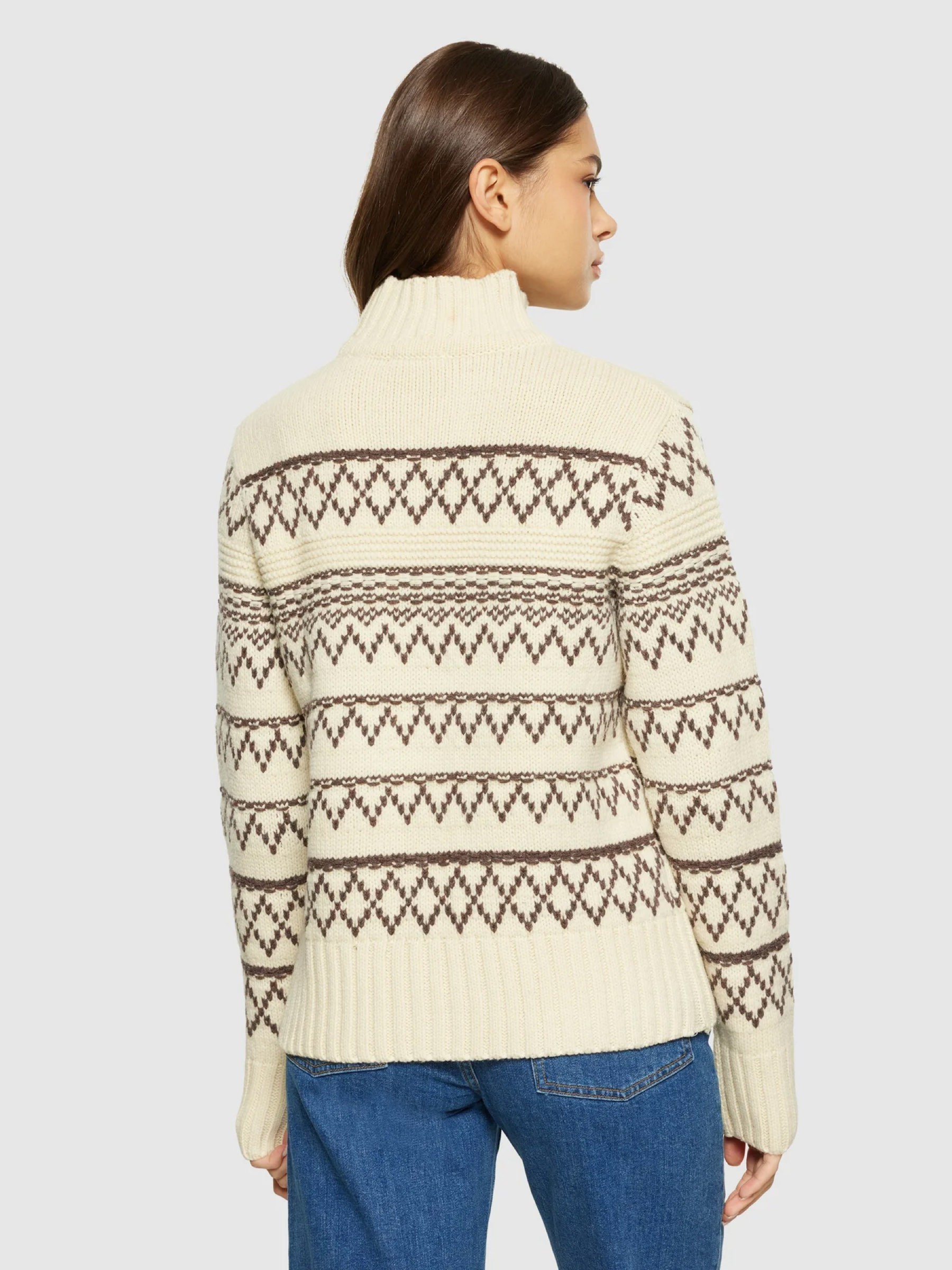 Pullover Lambswool Pattern High Neck creme stripe Knowledge Cotton Apparel