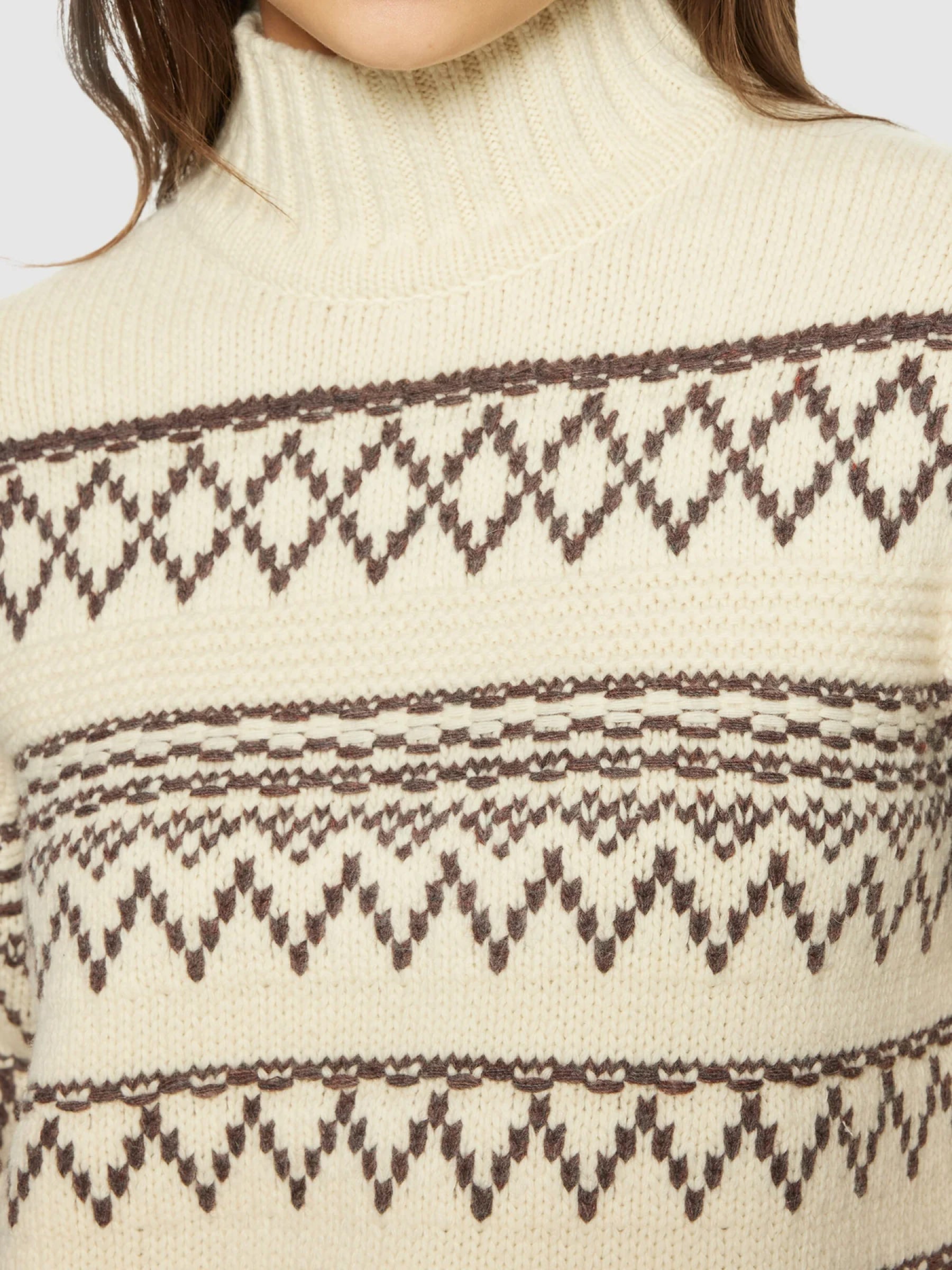 Pullover Lambswool Pattern High Neck creme stripe Knowledge Cotton Apparel
