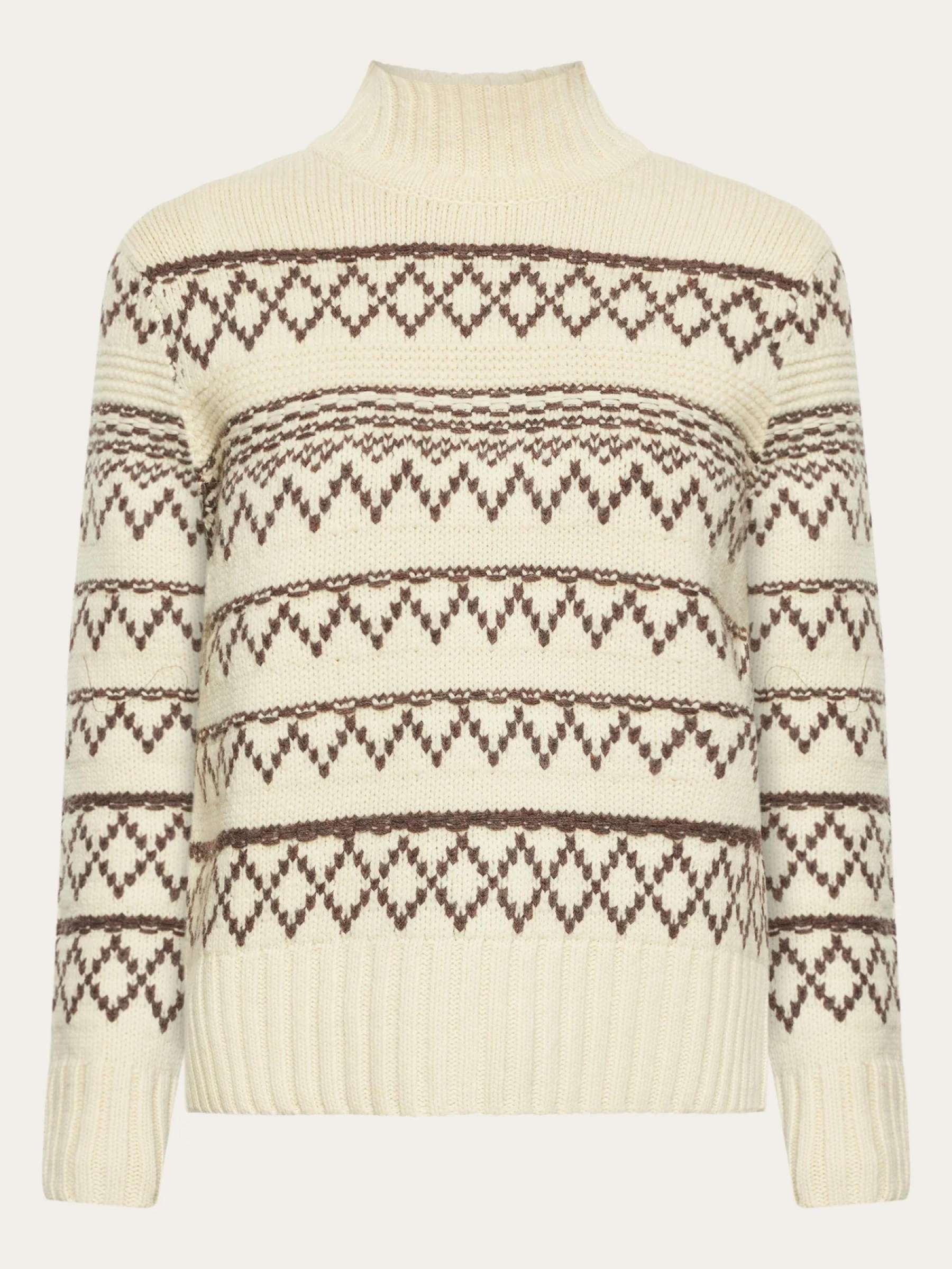 Pullover Lambswool Pattern High Neck creme stripe Knowledge Cotton Apparel