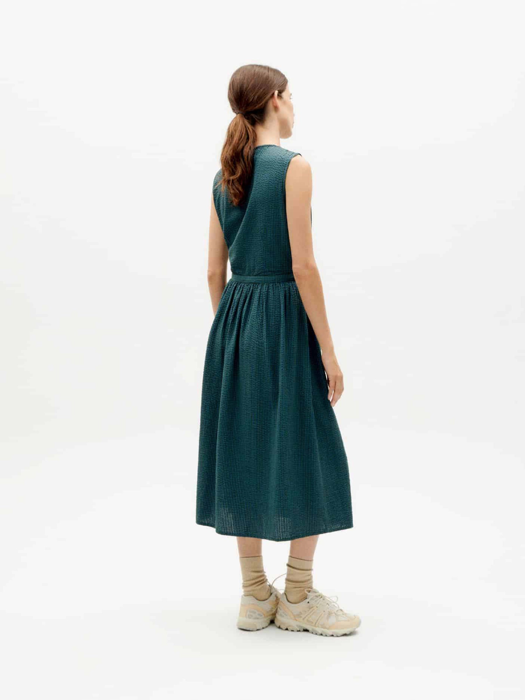 Kleid Amapola Dress bottle green checks seersucker Thinking Mu