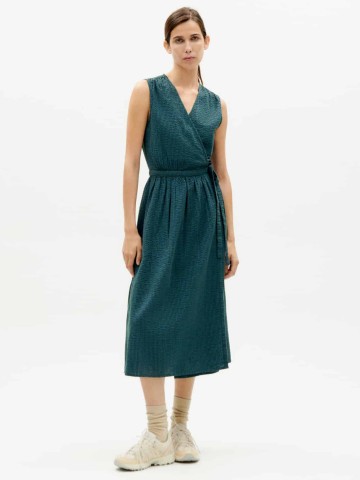 Kleid Amapola Dress bottle green checks seersucker Thinking Mu