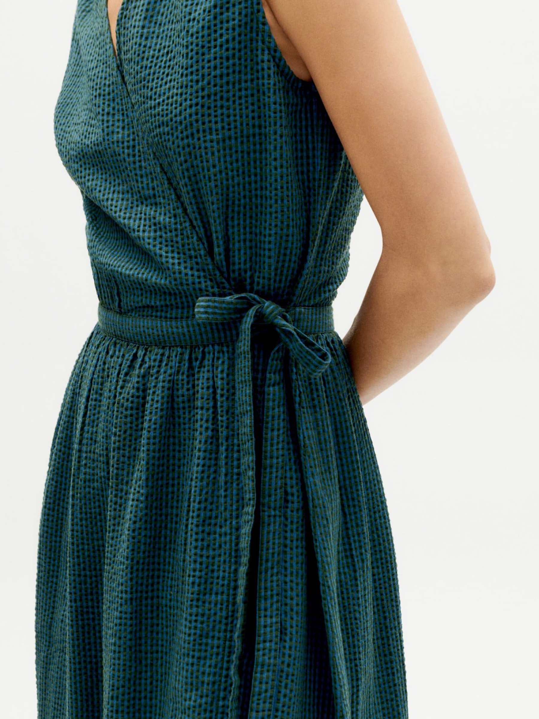 Kleid Amapola Dress bottle green checks seersucker Thinking Mu