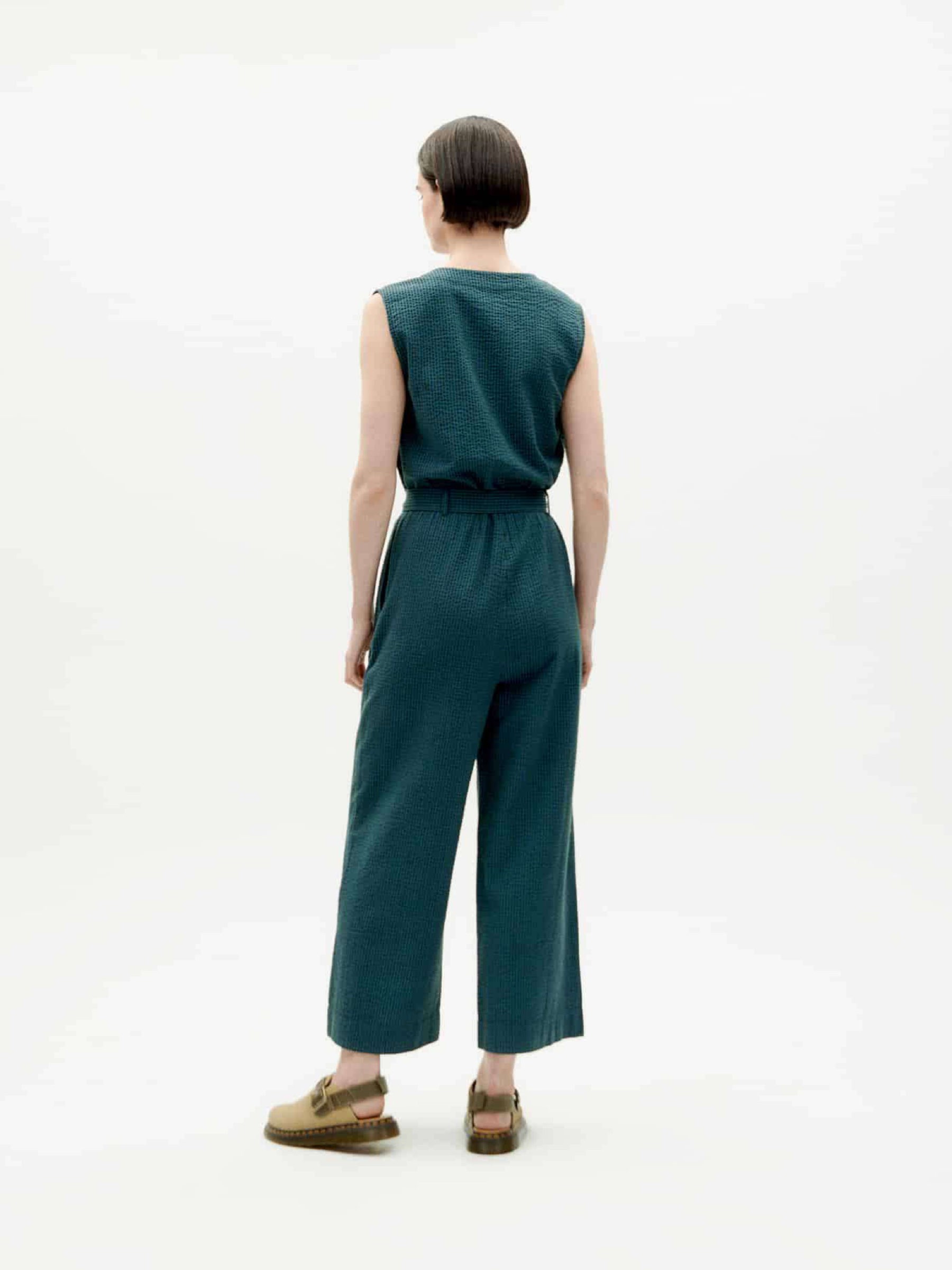 Overall Winona Jumpsuit bottle green checks seersucker Thinking Mu