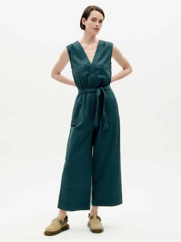 Overall Winona Jumpsuit bottle green checks seersucker Thinking Mu